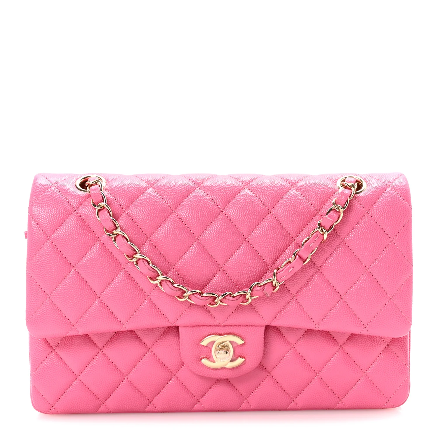 Caviar Quilted Medium Double Flap Pink