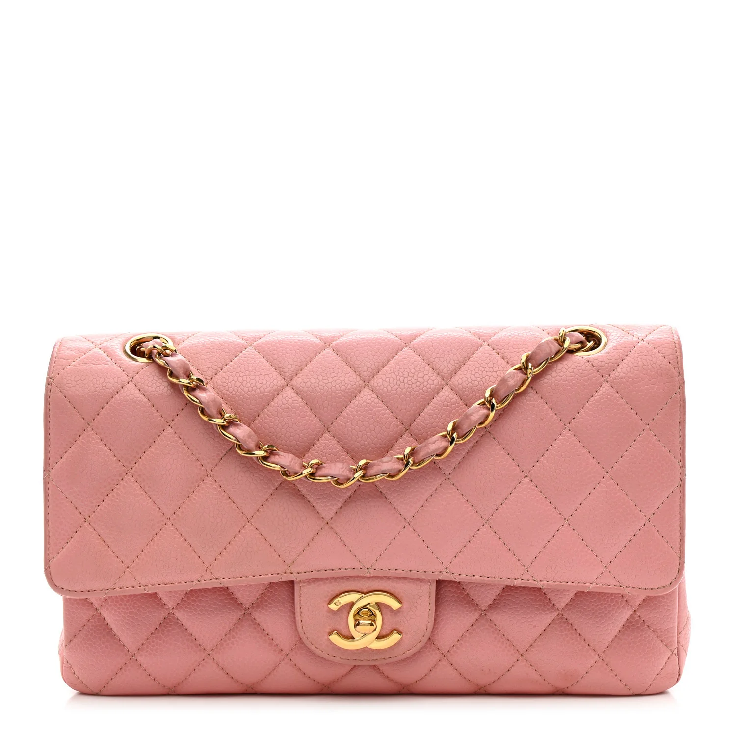 Caviar Quilted Medium Double Flap Pink
