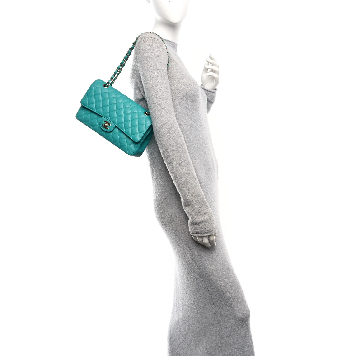 Caviar Quilted Medium Double Flap Turquoise - Image 2
