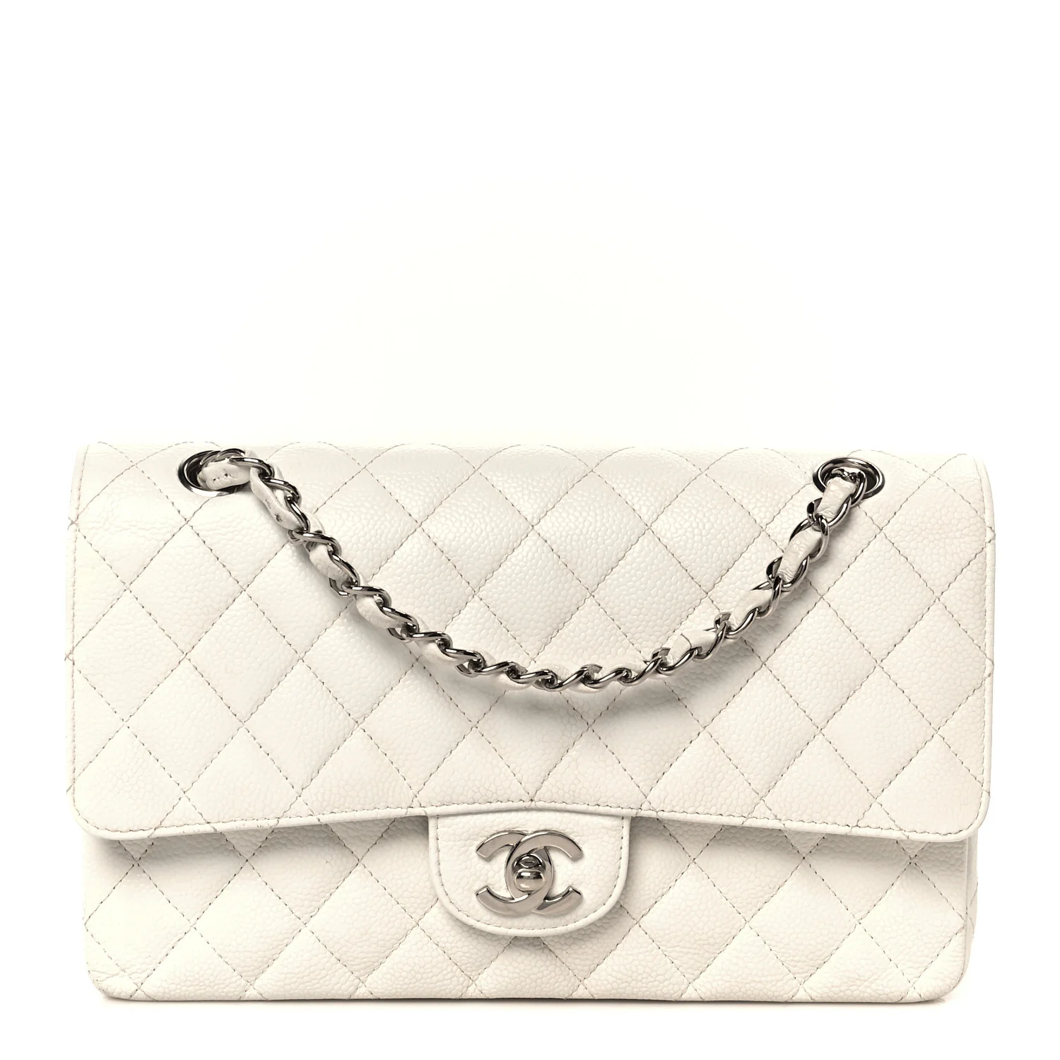 Caviar Quilted Medium Double Flap White