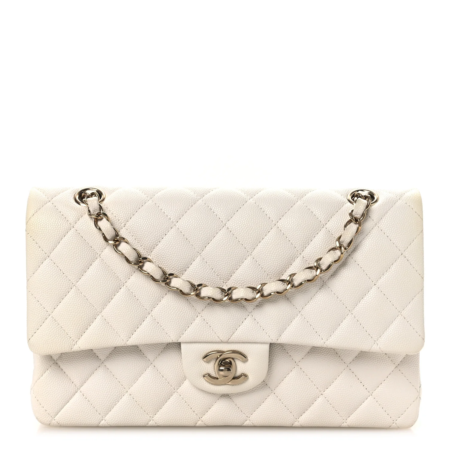 Caviar Quilted Medium Double Flap White