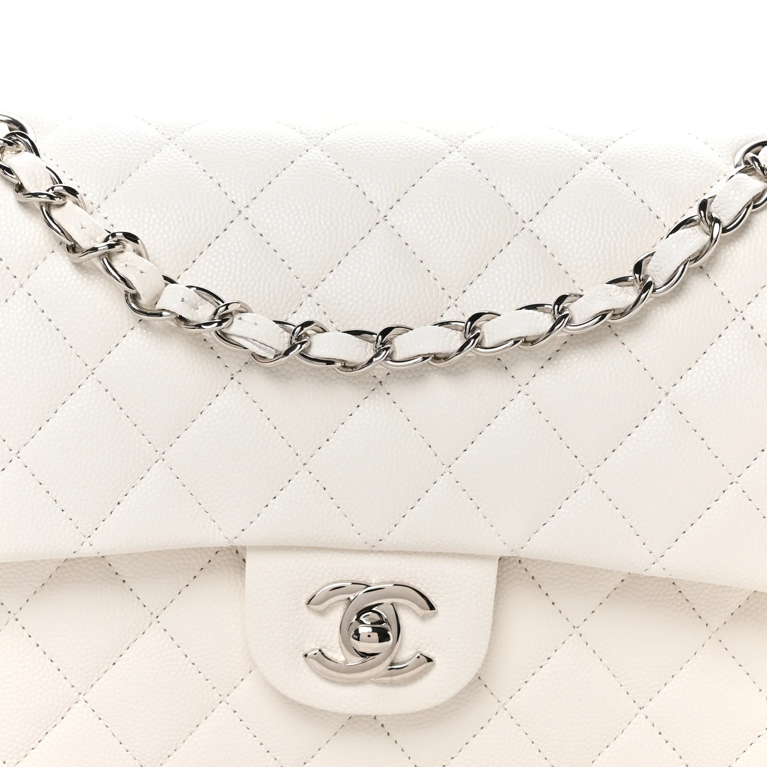 Caviar Quilted Medium Double Flap White - Image 8
