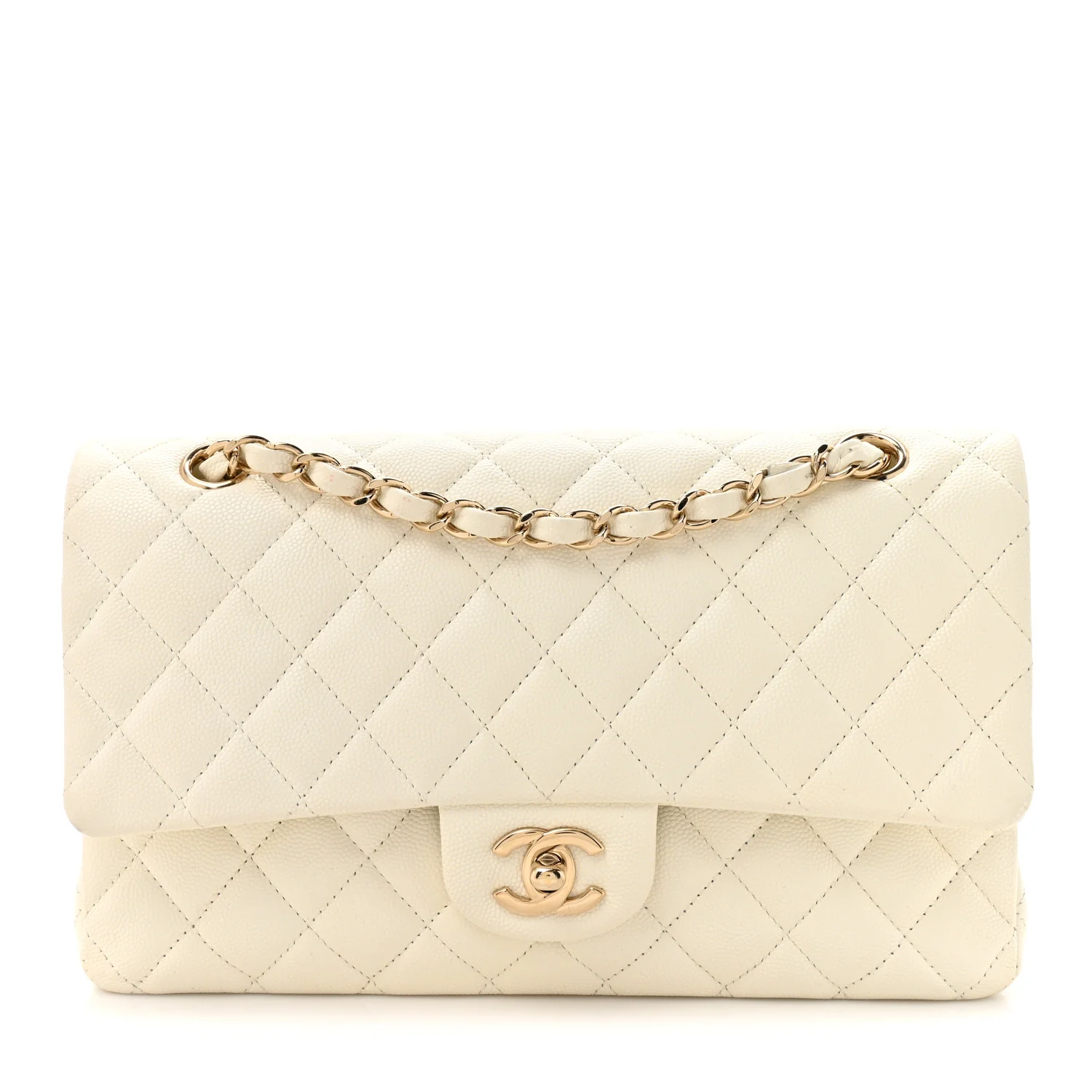 Caviar Quilted Medium Double Flap White