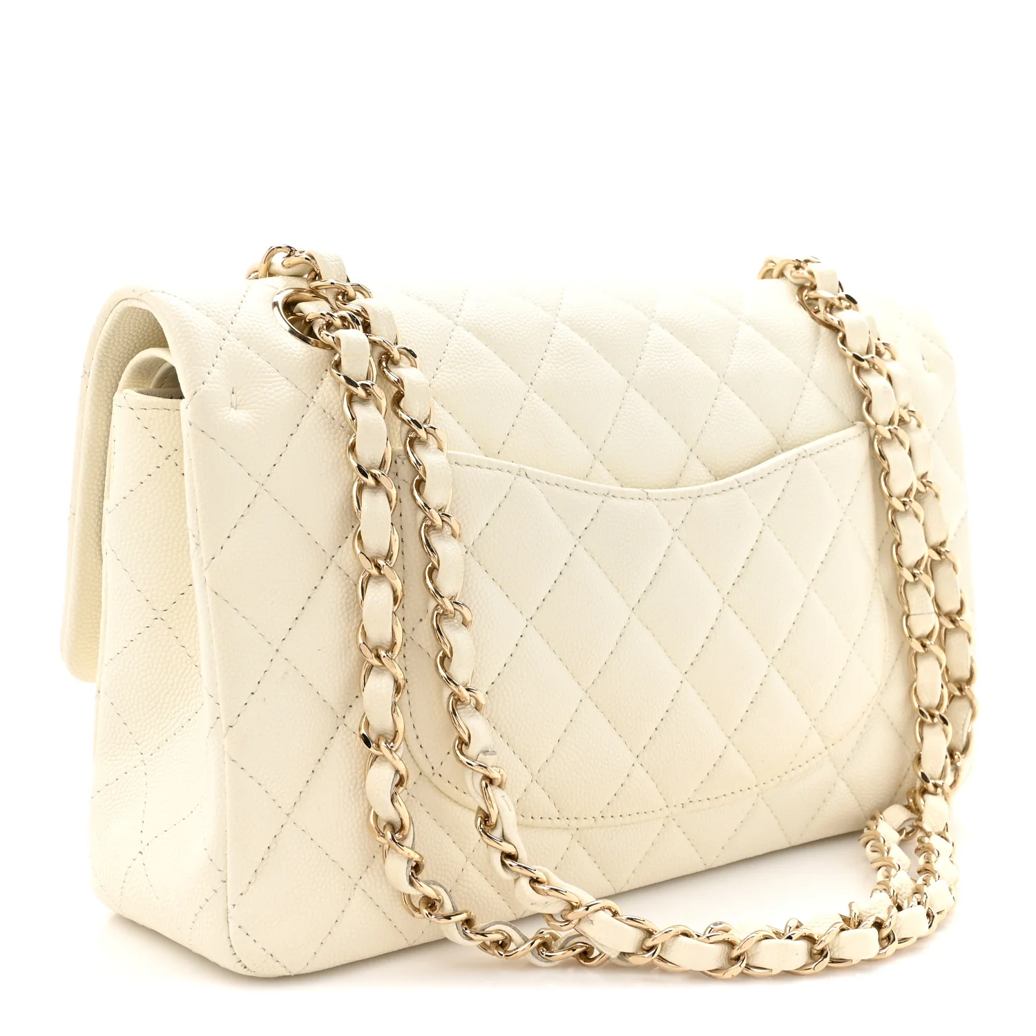 Caviar Quilted Medium Double Flap White - Image 3