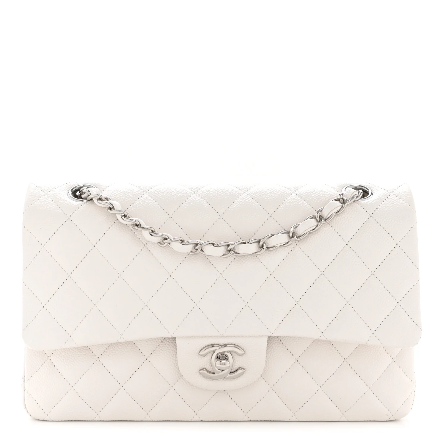 Caviar Quilted Medium Double Flap White