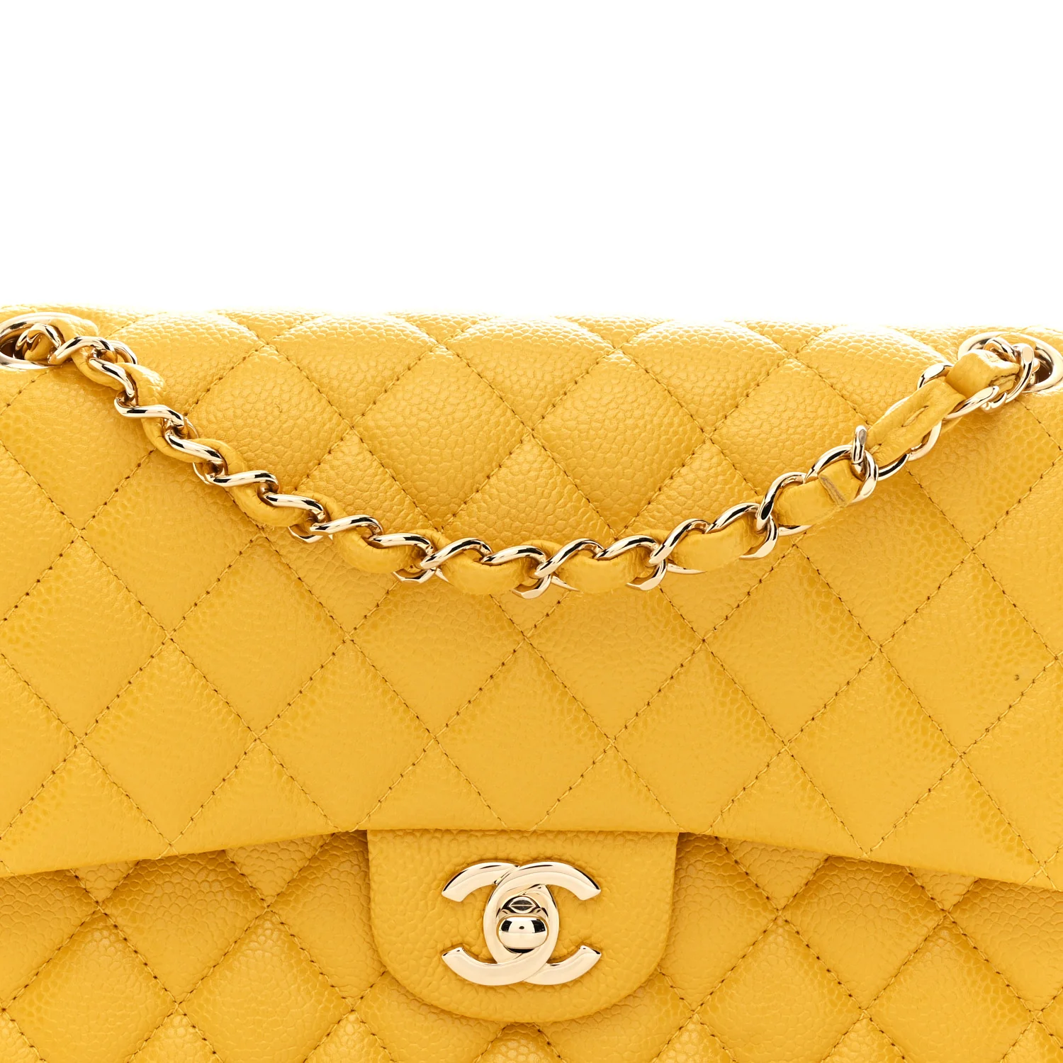 Caviar Quilted Medium Double Flap Yellow - Image 15