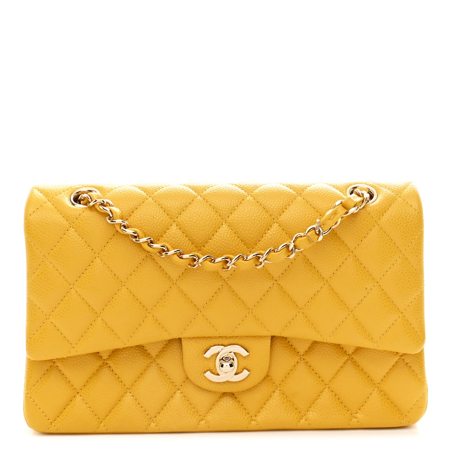Caviar Quilted Medium Double Flap Yellow - Image 2