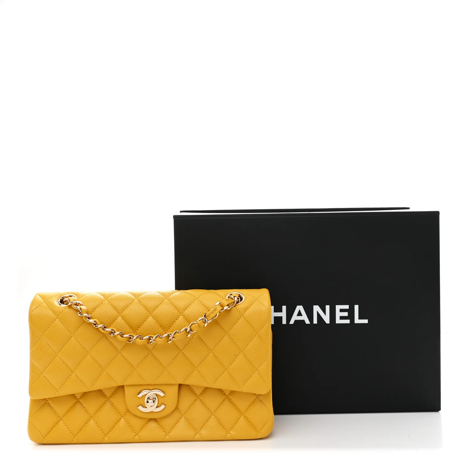 Caviar Quilted Medium Double Flap Yellow - Image 20