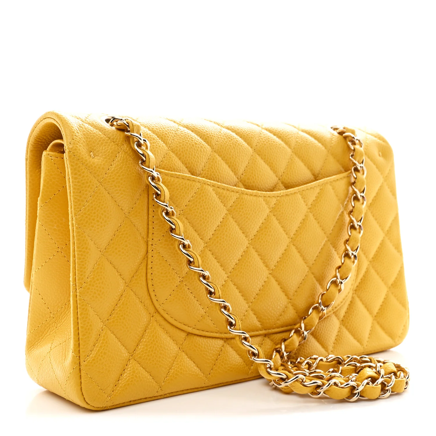 Caviar Quilted Medium Double Flap Yellow - Image 4