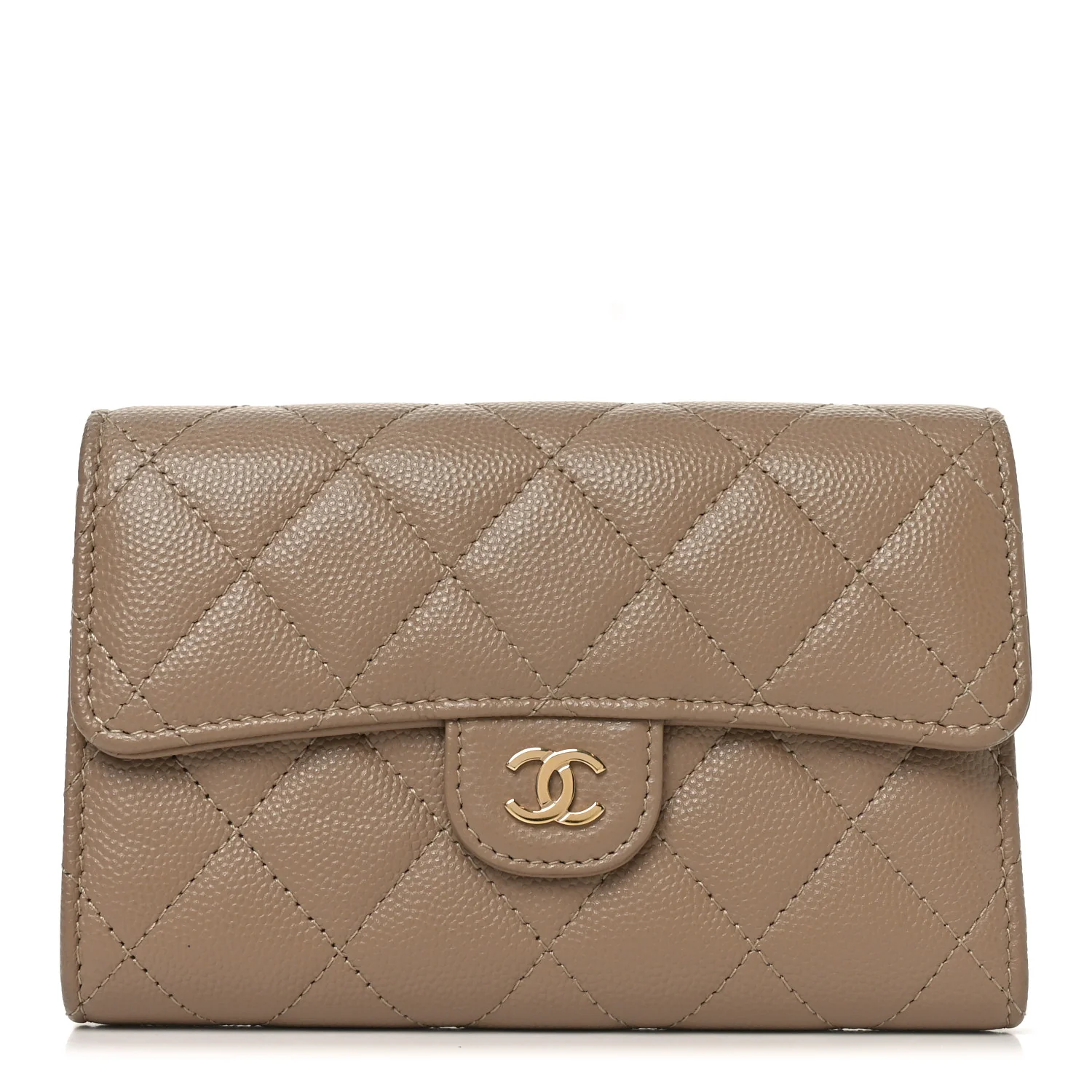 Caviar Quilted Medium Flap Wallet Beige