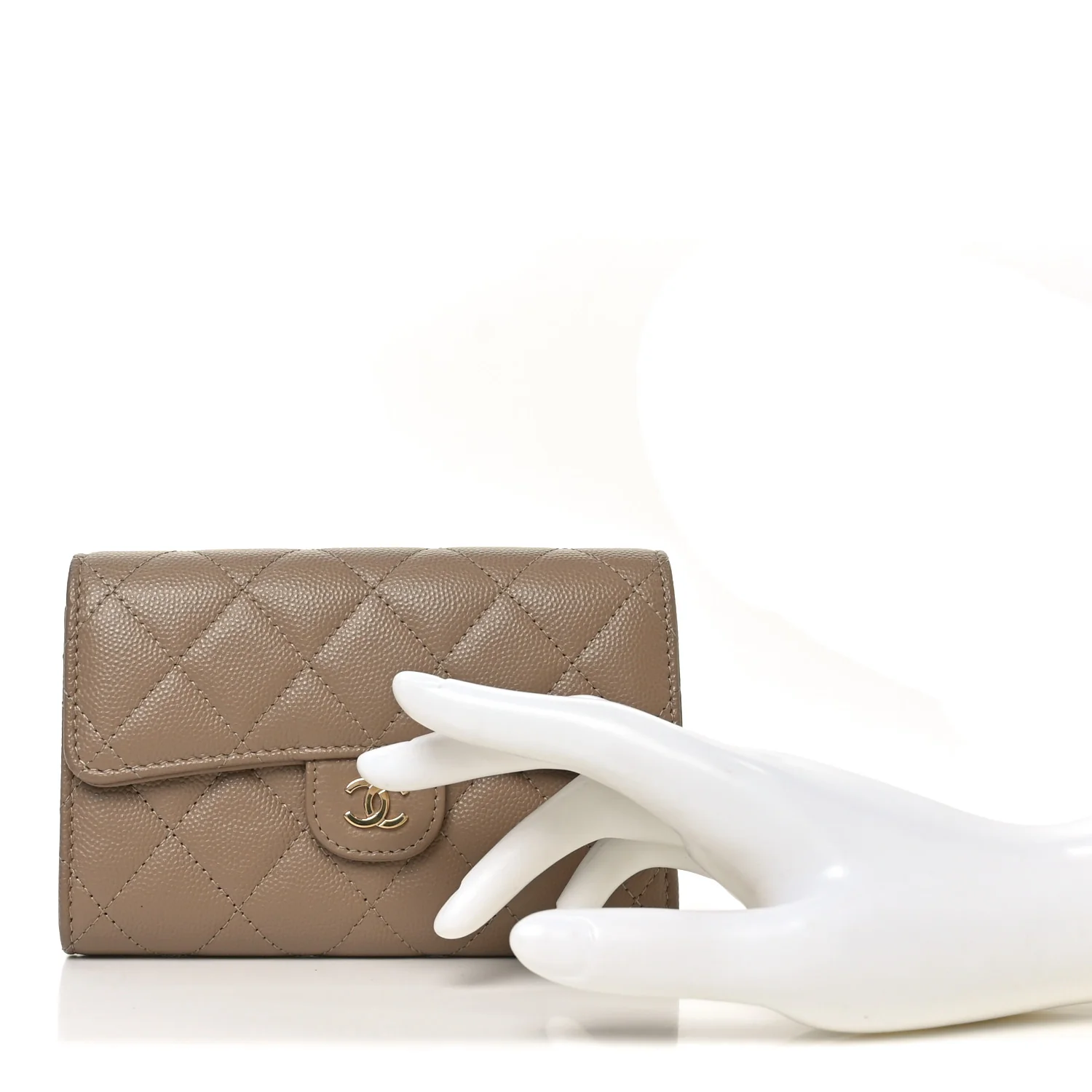 Caviar Quilted Medium Flap Wallet Beige - Image 2