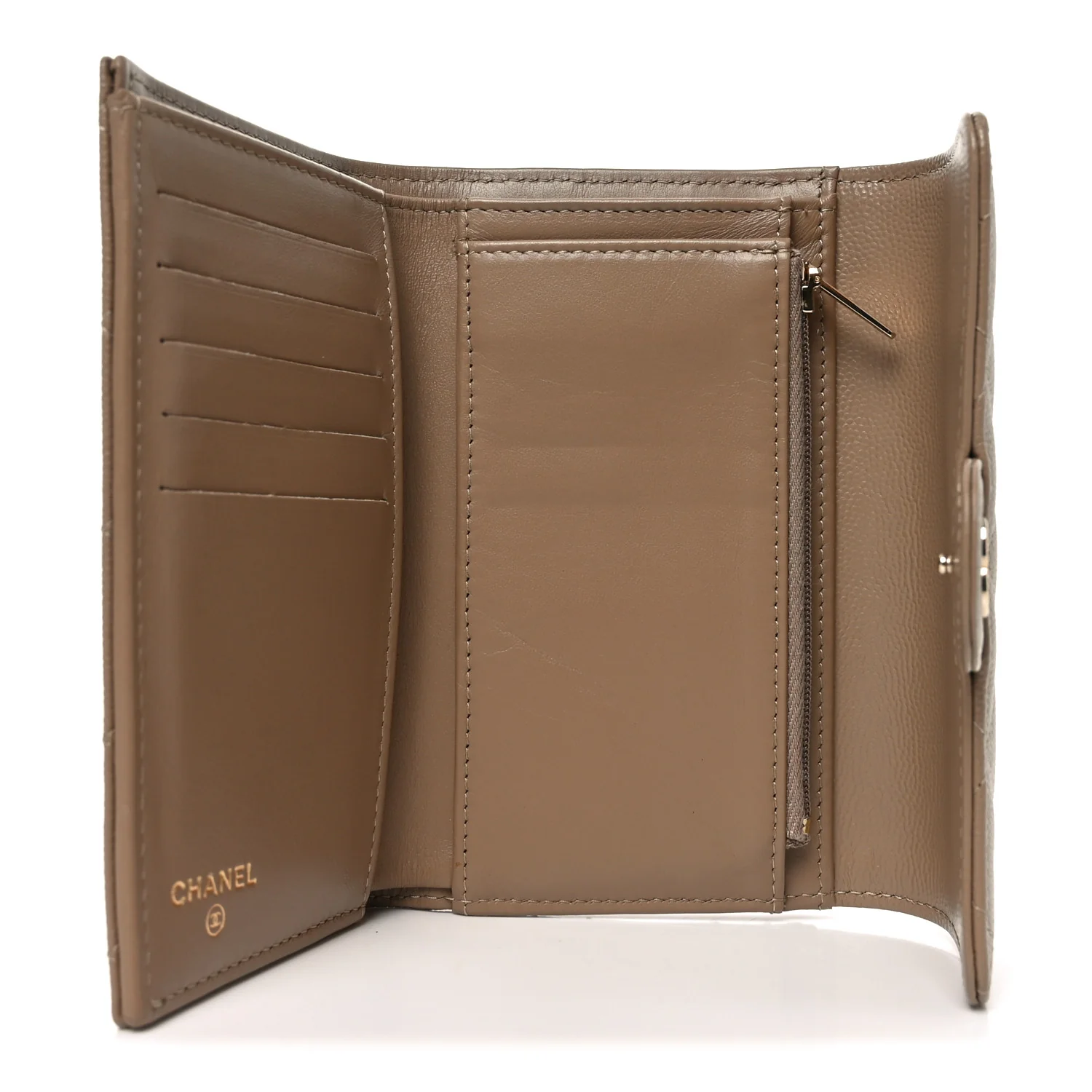 Caviar Quilted Medium Flap Wallet Beige - Image 5