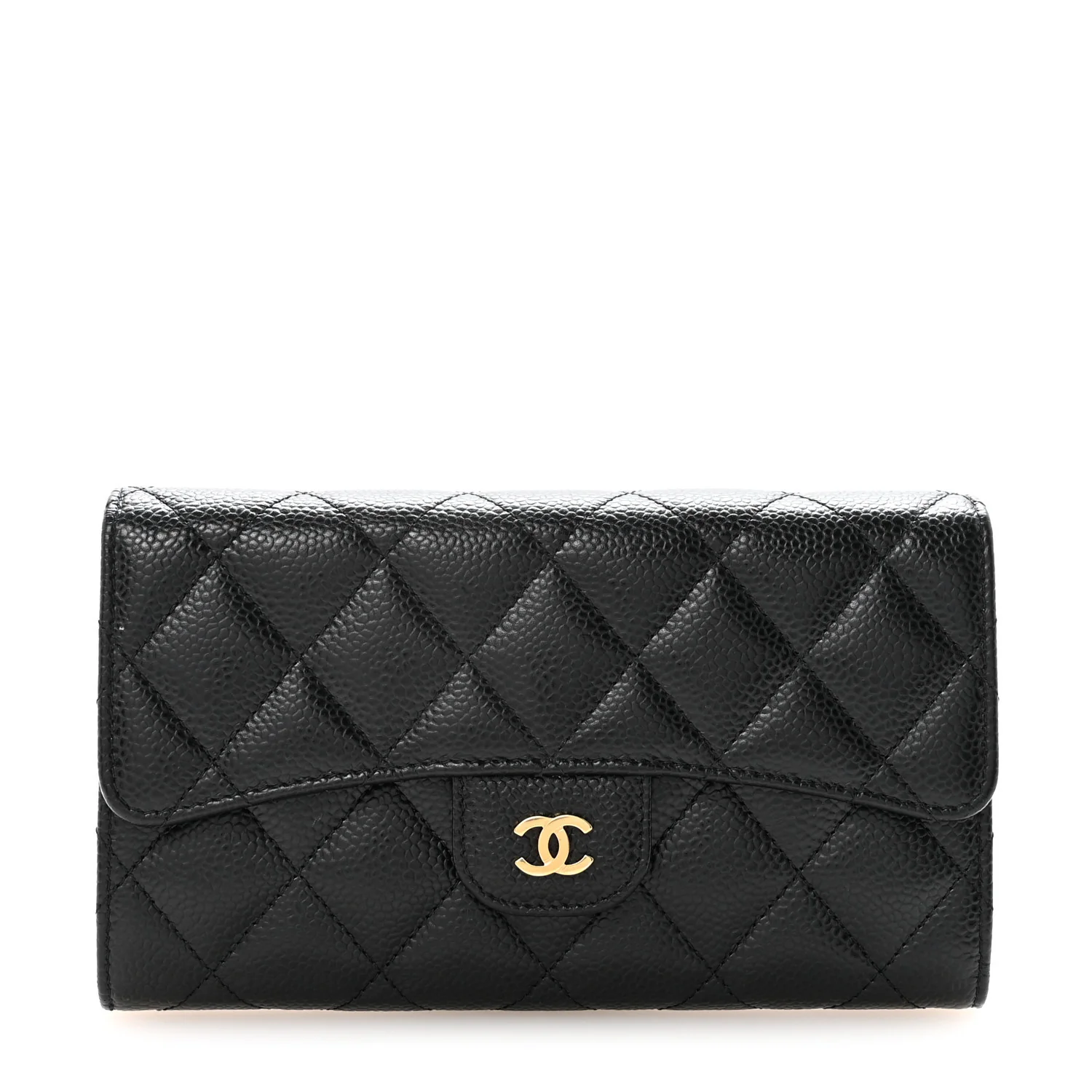 Caviar Quilted Medium Flap Wallet Black