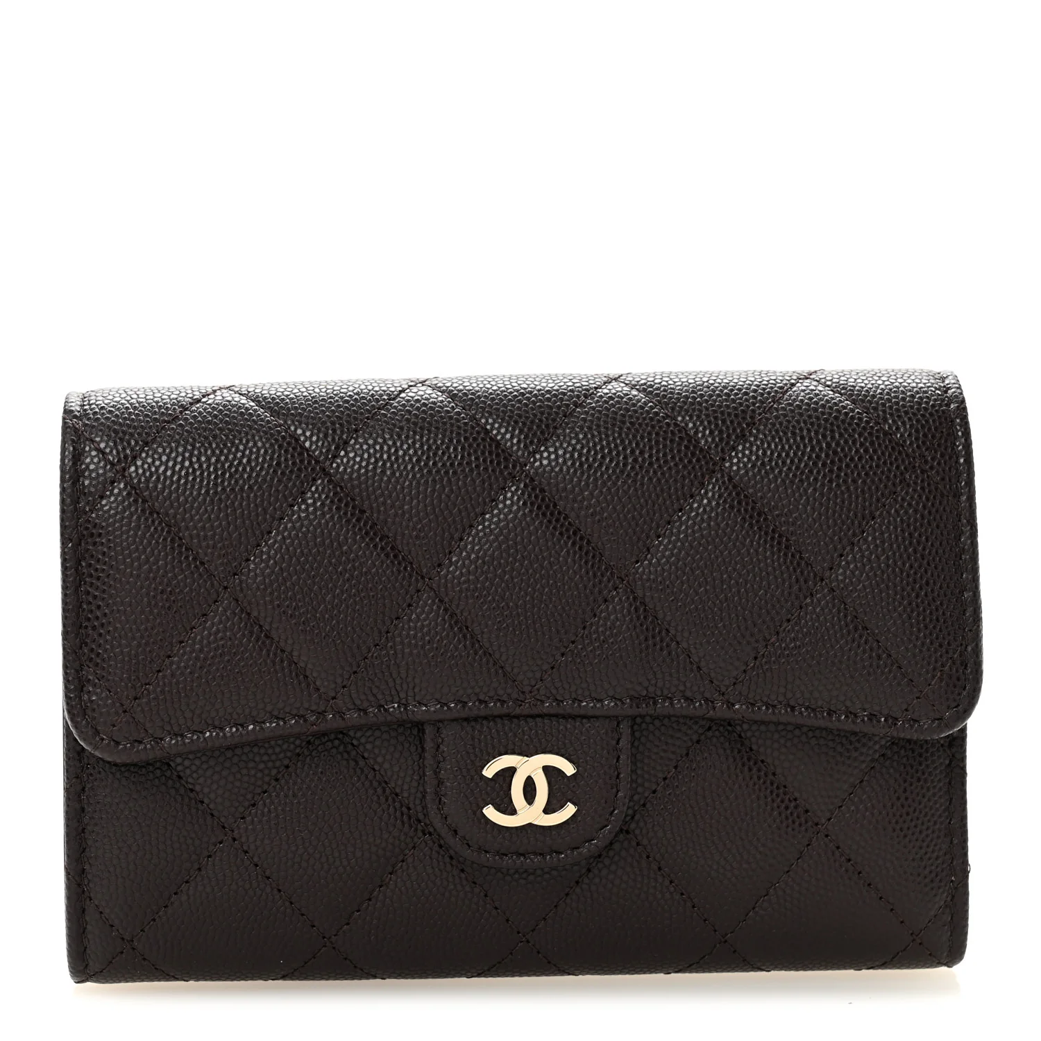 Caviar Quilted Medium Flap Wallet Dark Purple