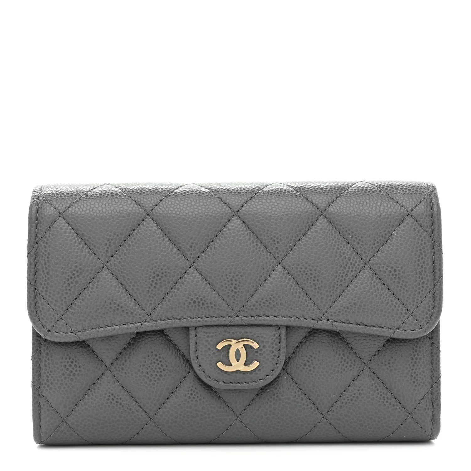 Caviar Quilted Medium Flap Wallet Grey