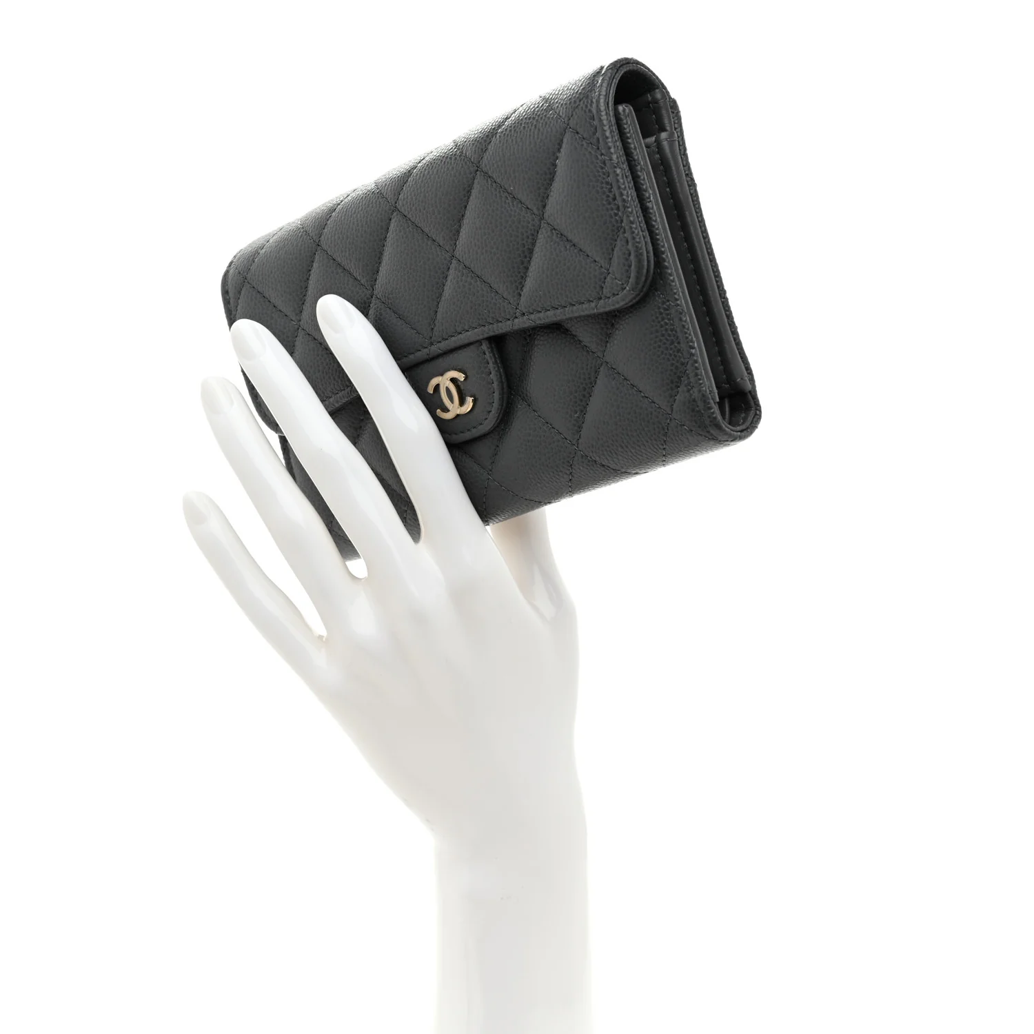 Caviar Quilted Medium Flap Wallet Grey - Image 2
