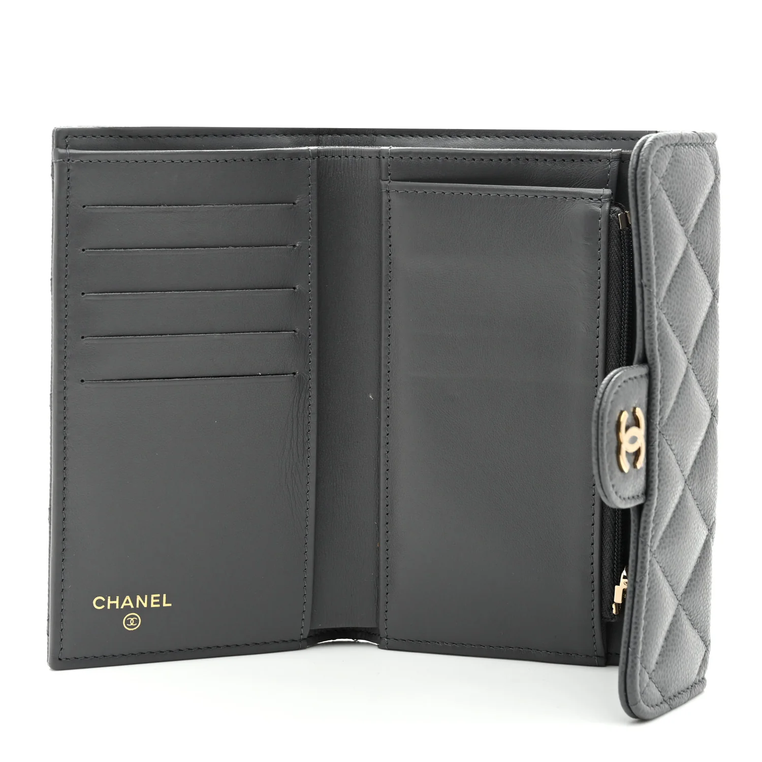 Caviar Quilted Medium Flap Wallet Grey - Image 5