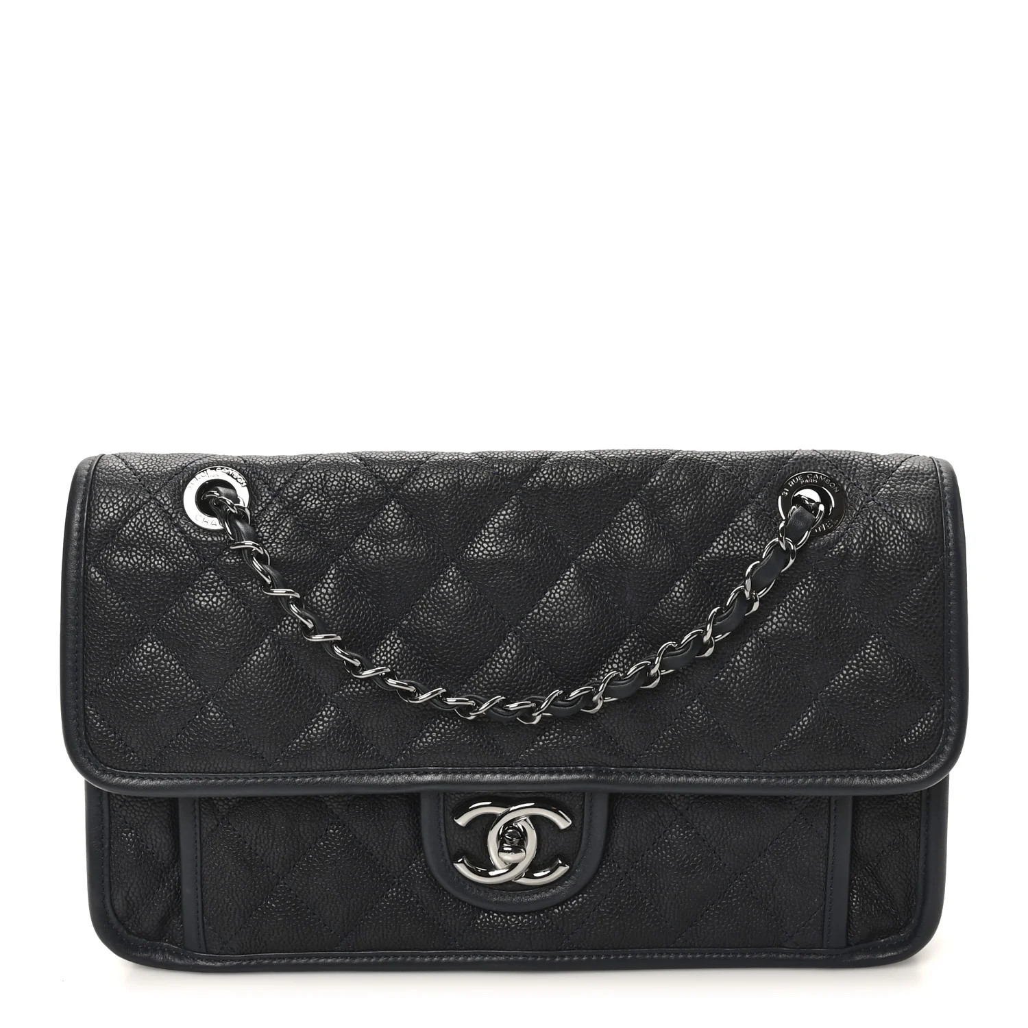 Caviar Quilted Medium French Riviera Flap Dark Navy Blue