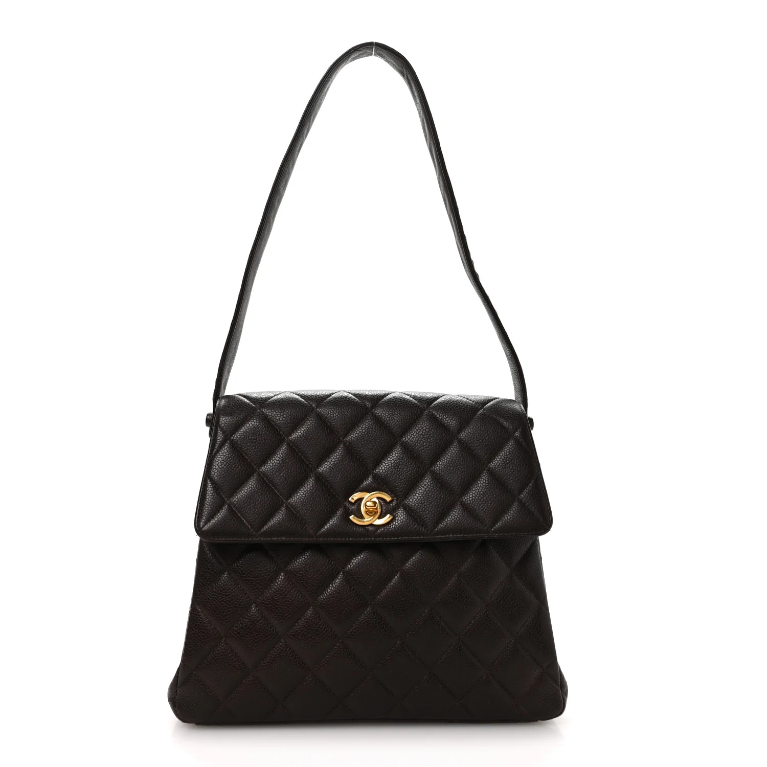 Caviar Quilted Medium Kelly Flap Brown