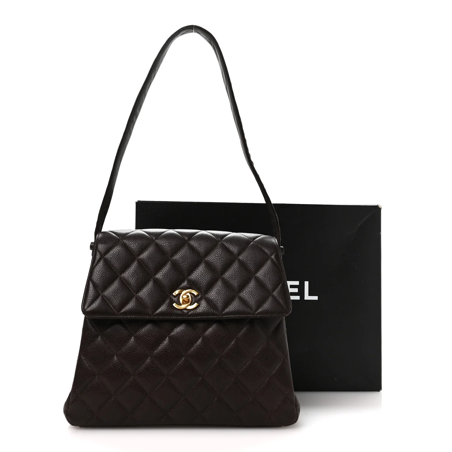 Caviar Quilted Medium Kelly Flap Brown - Image 12