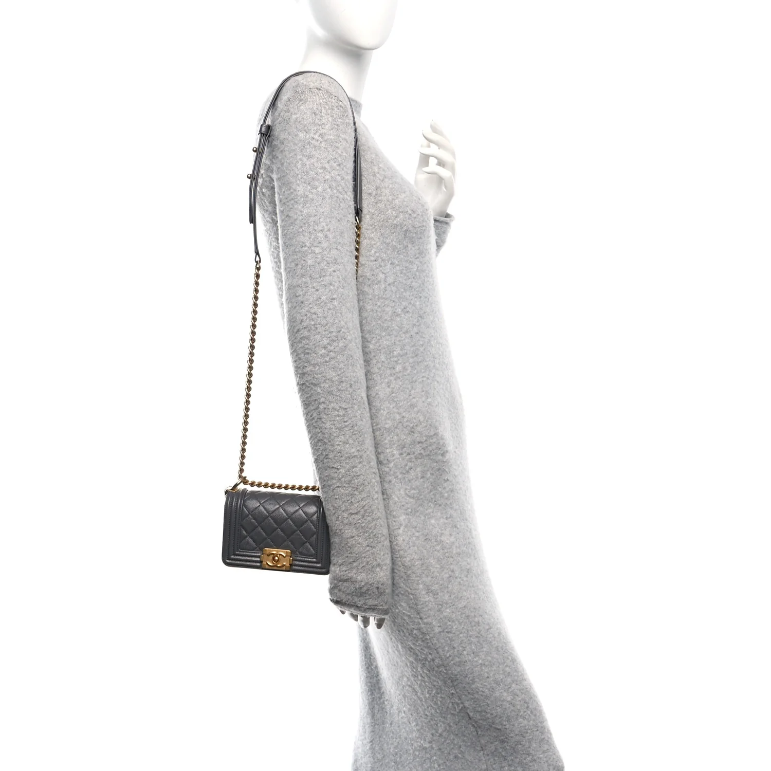 Caviar Quilted Mini Boy Flap Dark Grey - Image 2