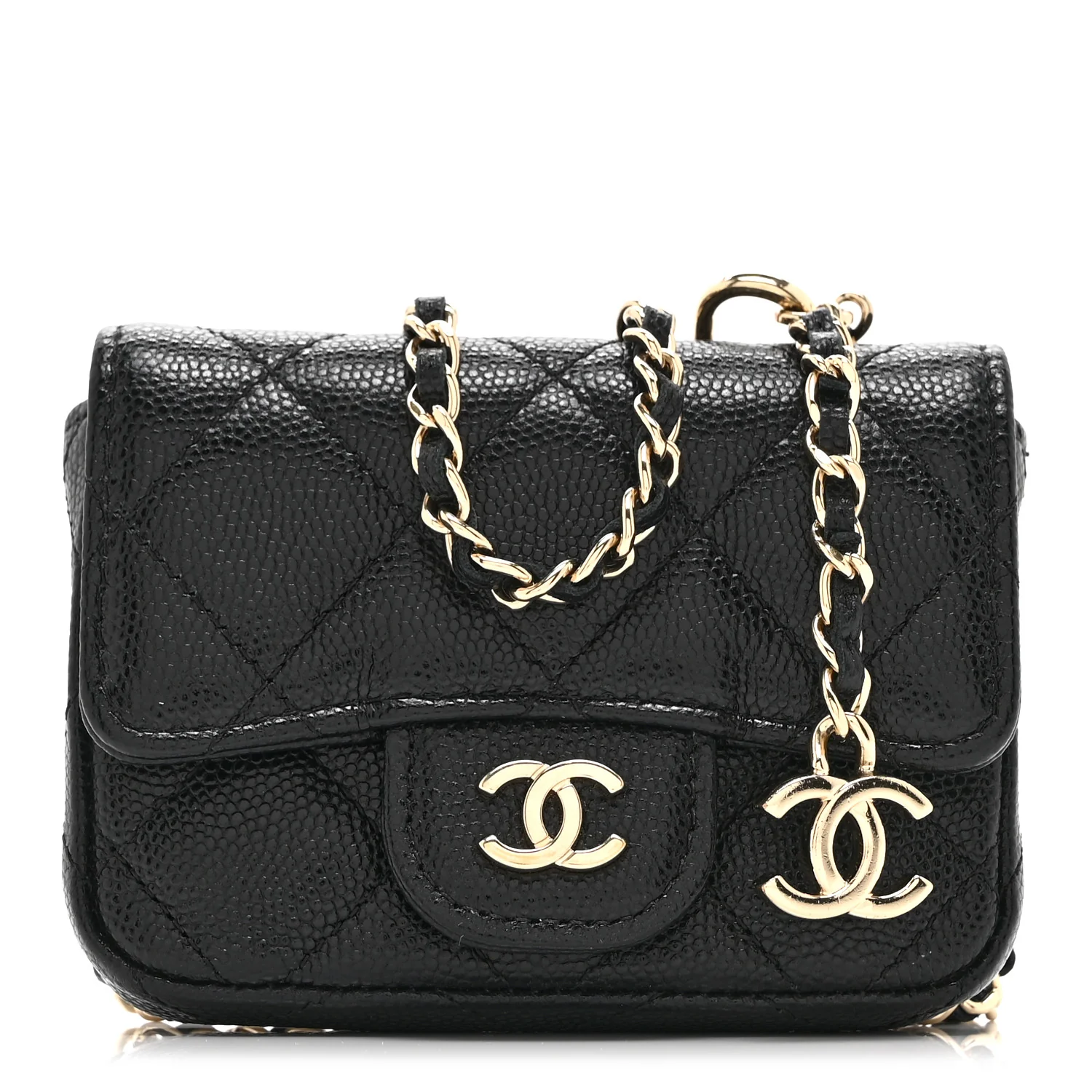 Caviar Quilted Mini Chain Belt Bag Black