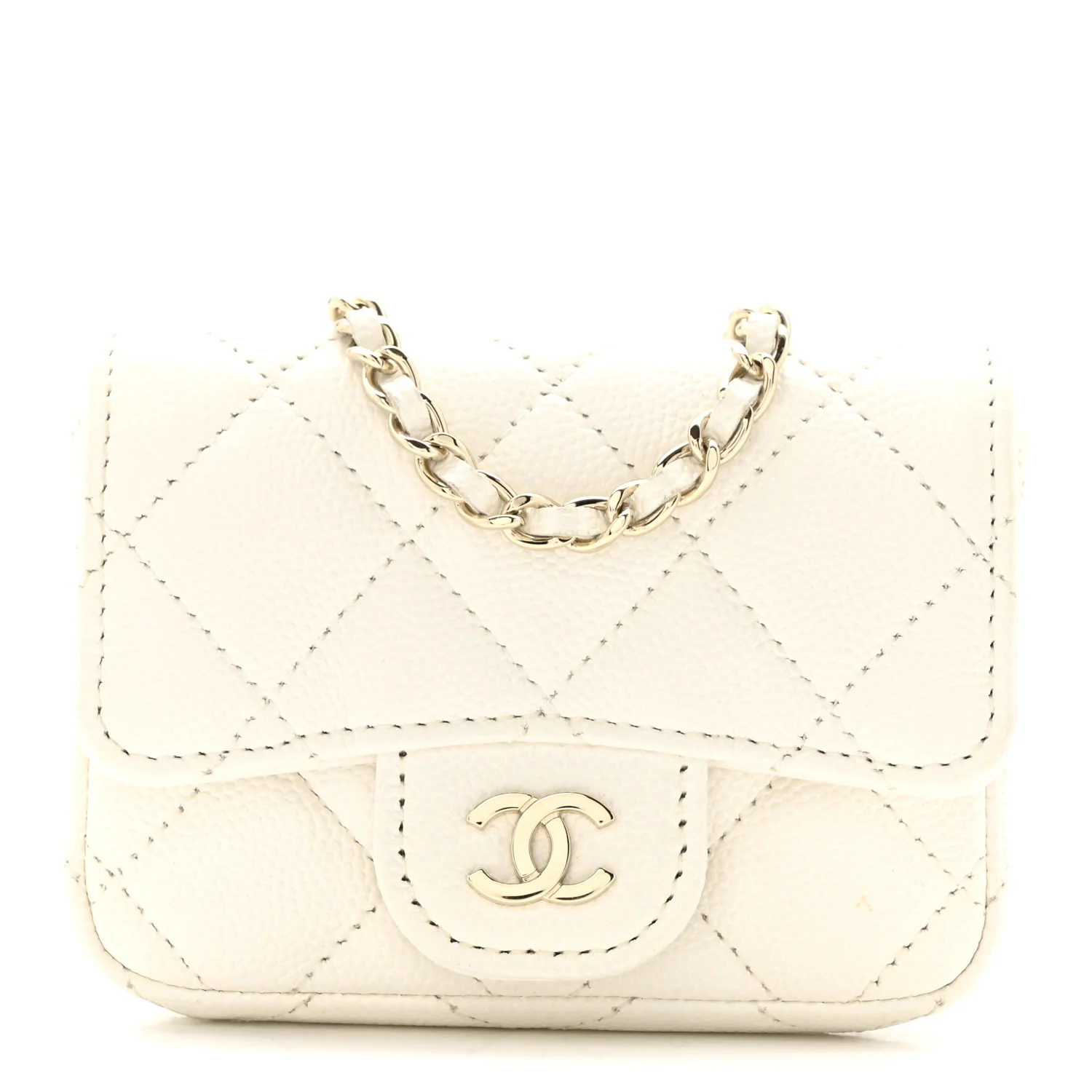 Caviar Quilted Mini Chain Belt Bag White