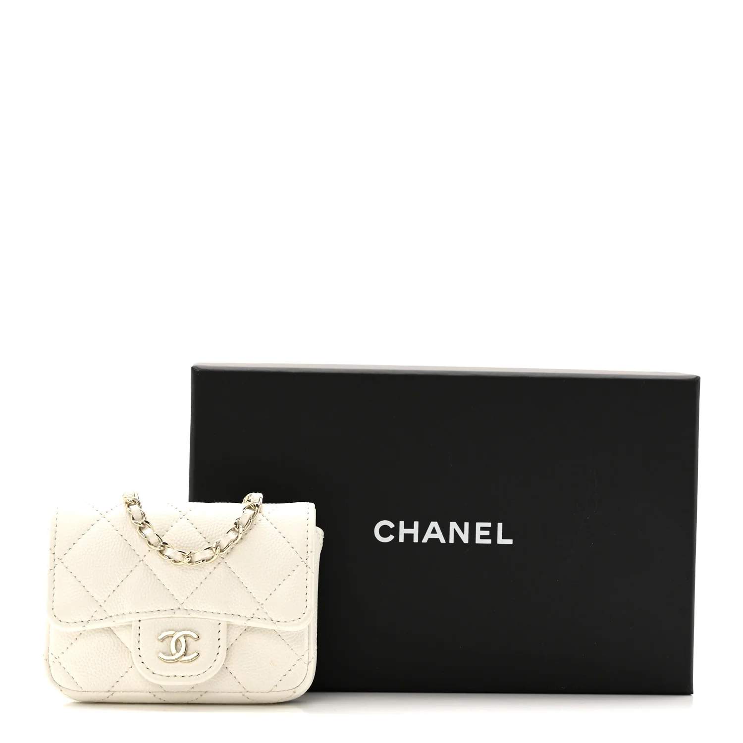 Caviar Quilted Mini Chain Belt Bag White - Image 13