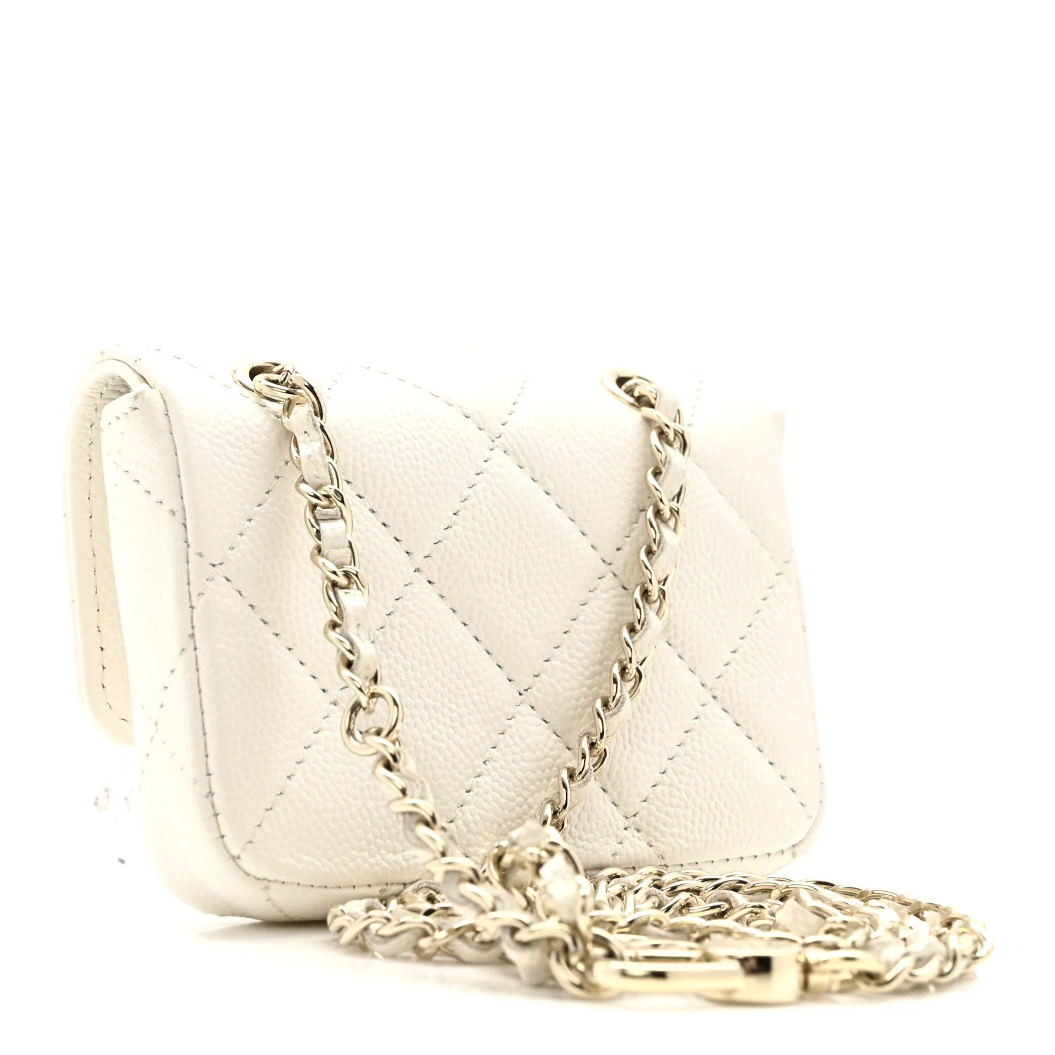 Caviar Quilted Mini Chain Belt Bag White - Image 3