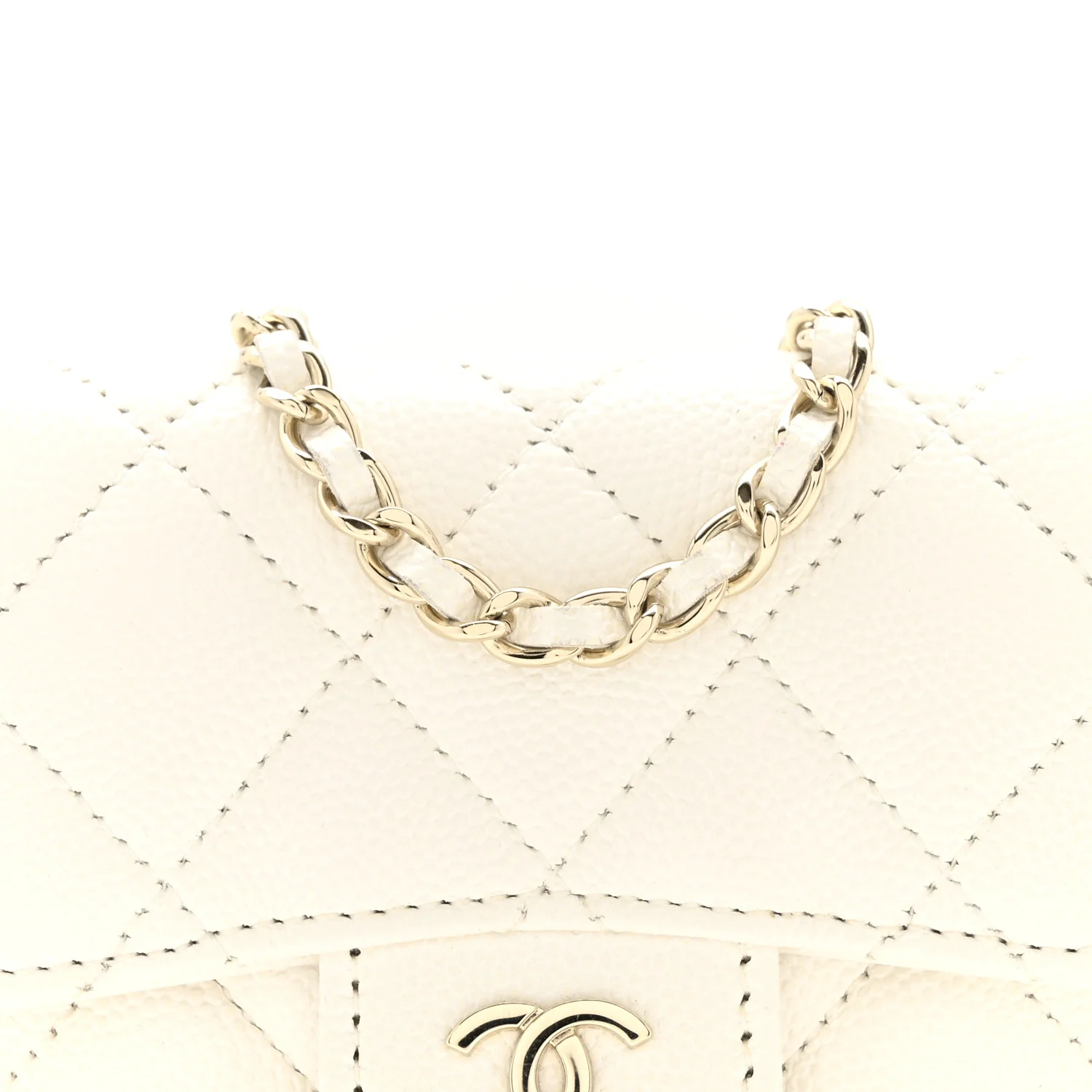 Caviar Quilted Mini Chain Belt Bag White - Image 9
