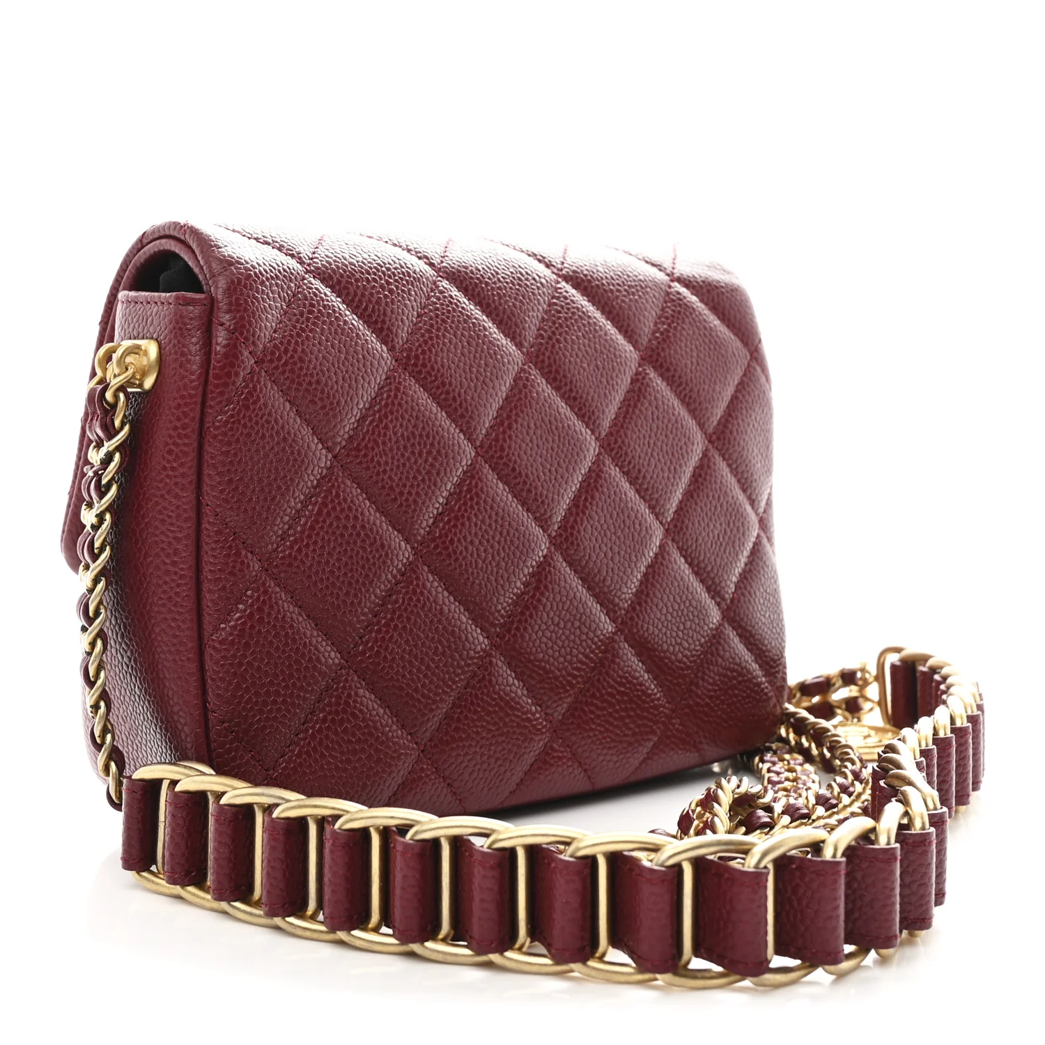 Caviar Quilted Mini Chain Soul Flap Burgundy - Image 3