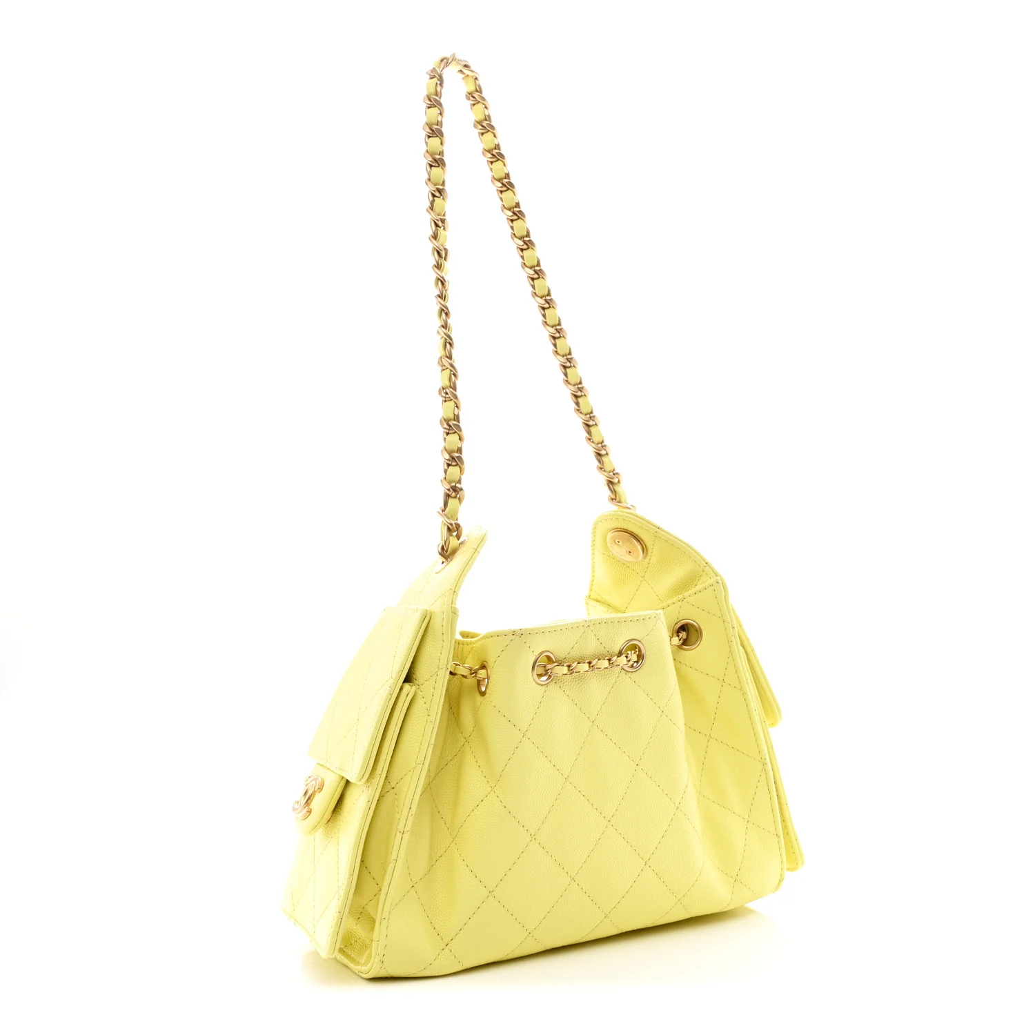 Caviar Quilted Mini Chanel 25 Handbag Light Yellow - Image 3