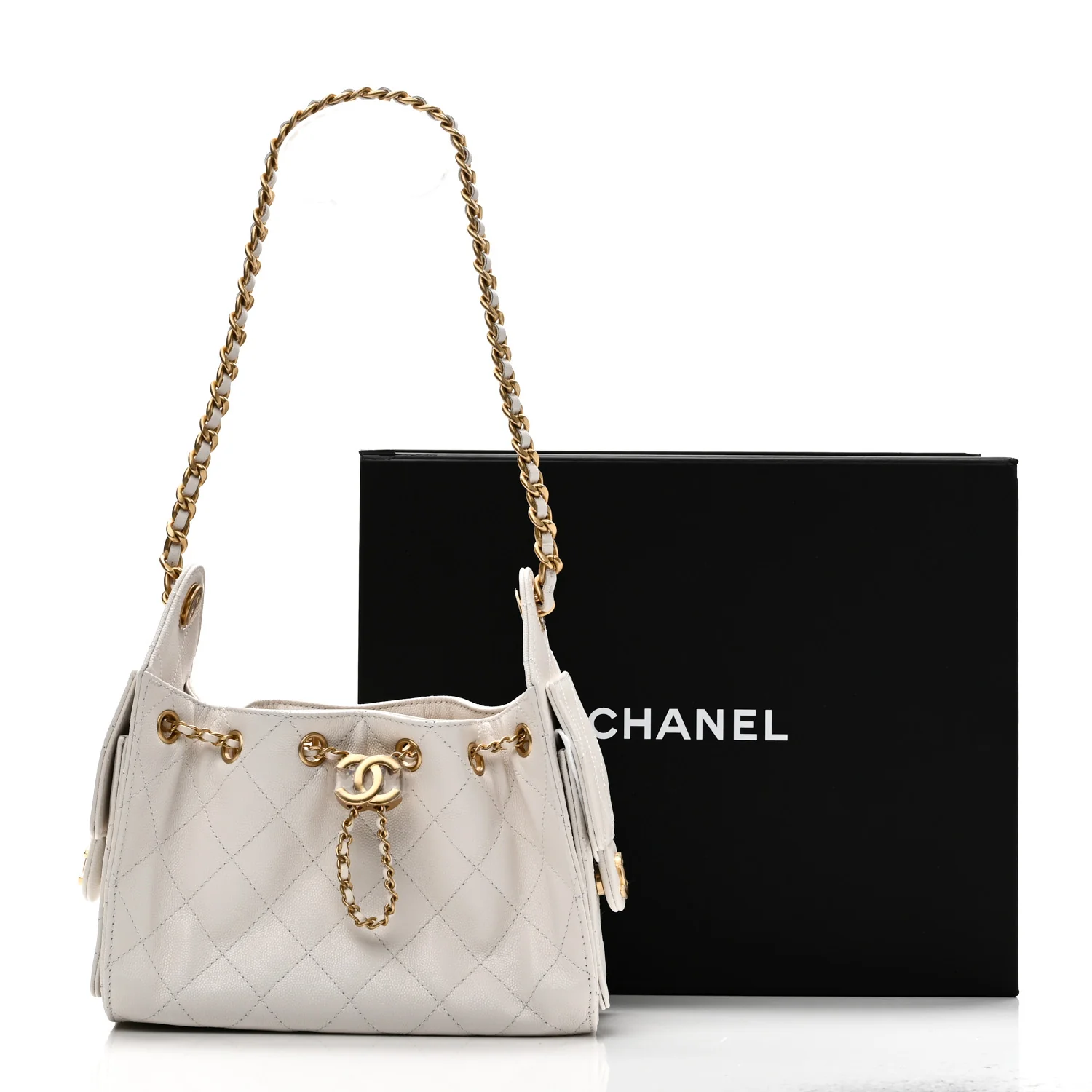 Caviar Quilted Mini Chanel 25 Handbag White - Image 11