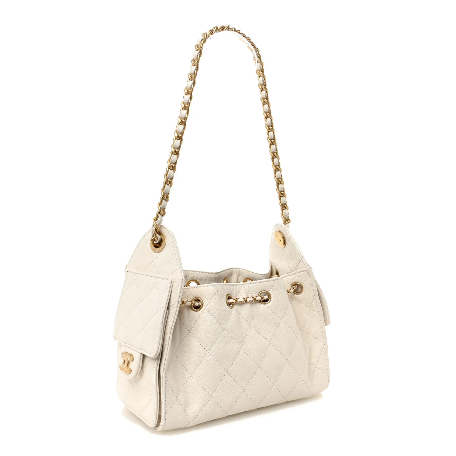 Caviar Quilted Mini Chanel 25 Handbag White - Image 3