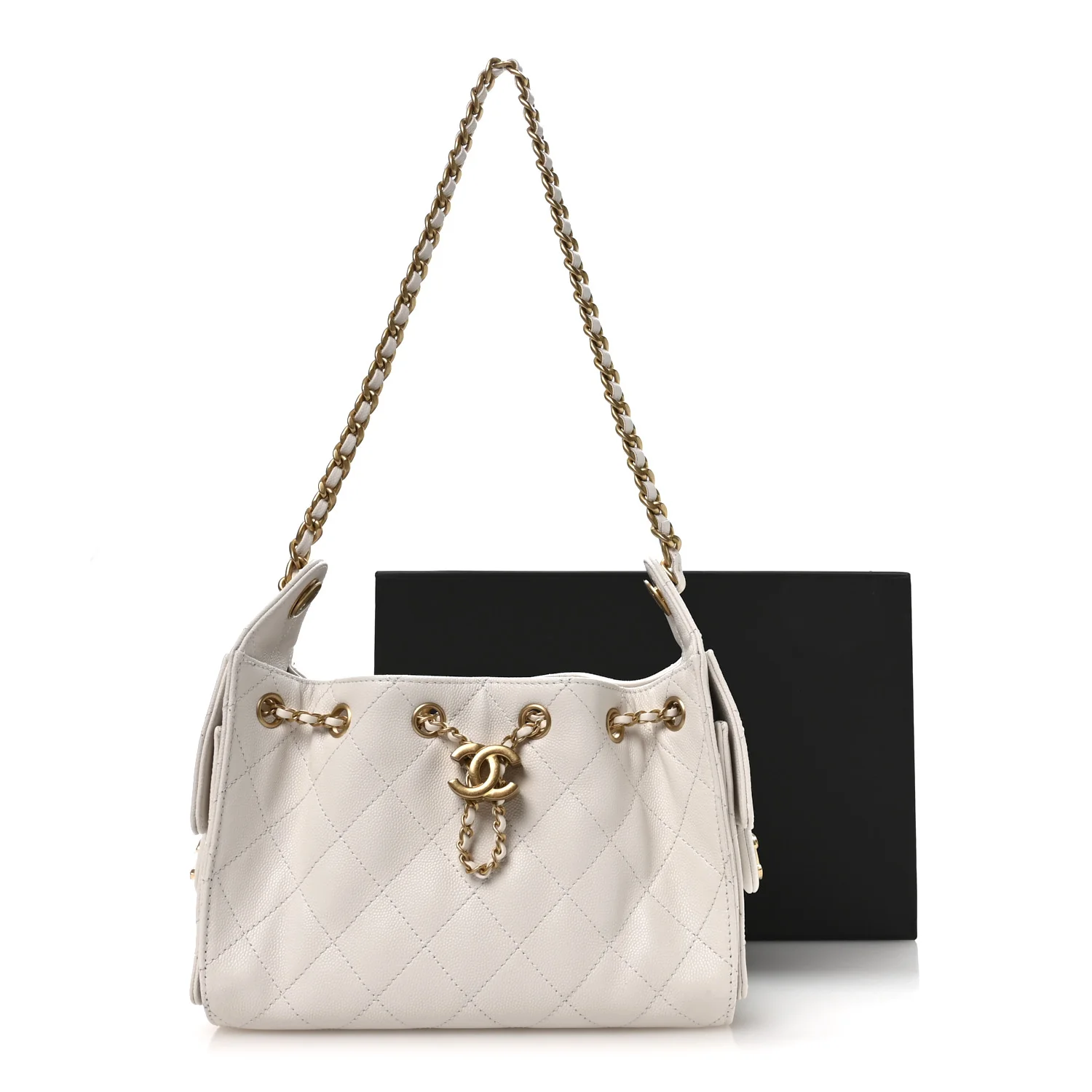 Caviar Quilted Mini Chanel 25 Handbag White - Image 21