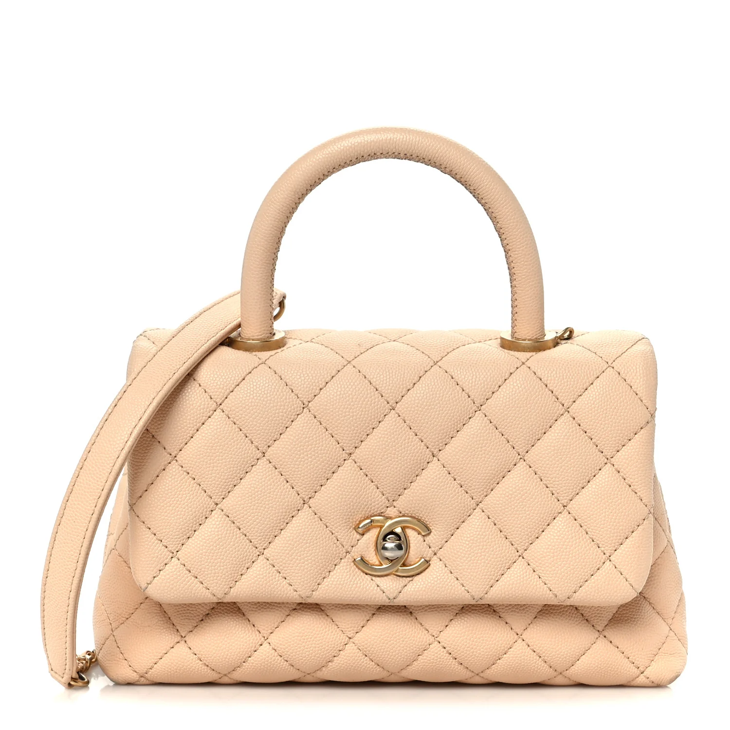 Caviar Quilted Mini Coco Handle Flap Beige
