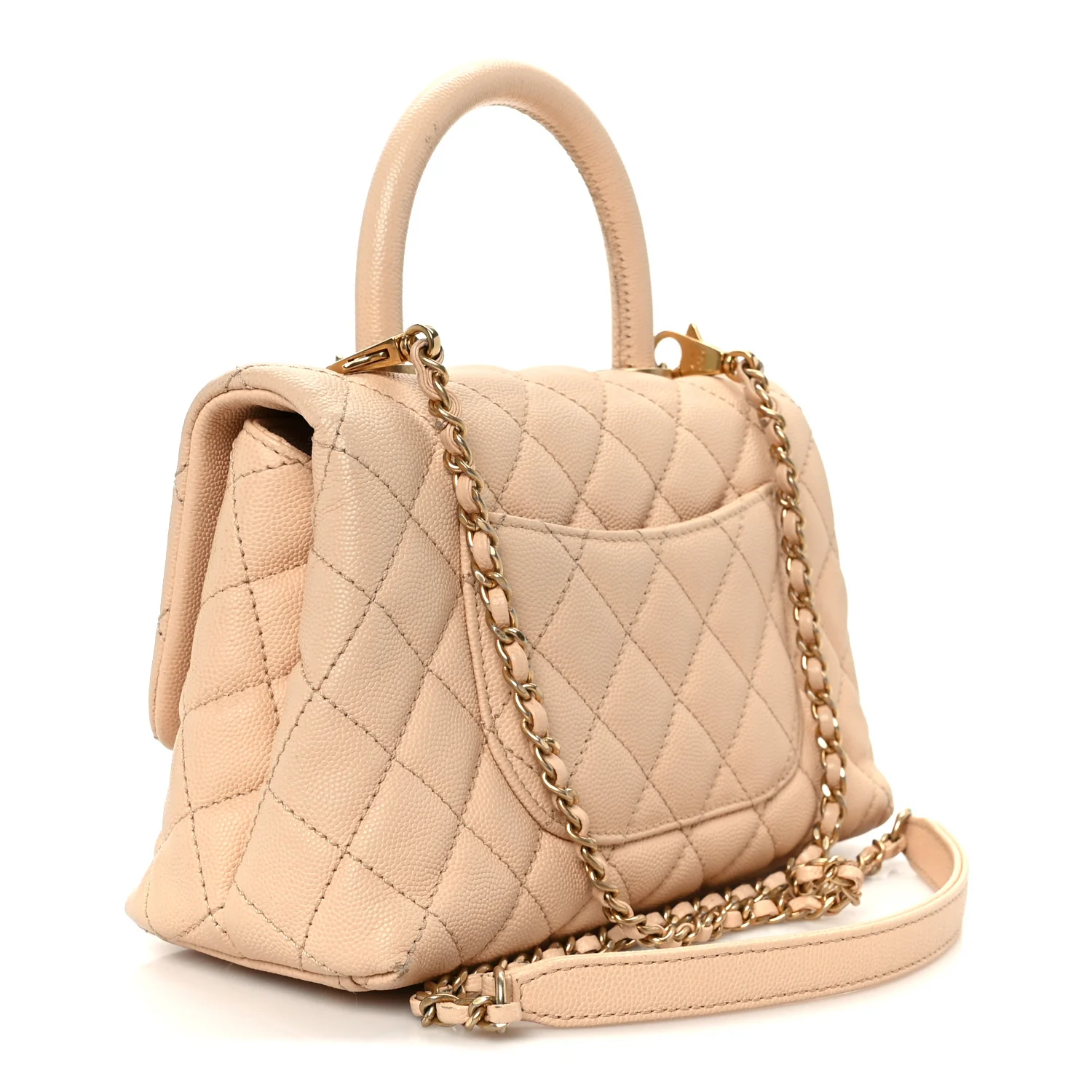 Caviar Quilted Mini Coco Handle Flap Beige - Image 3