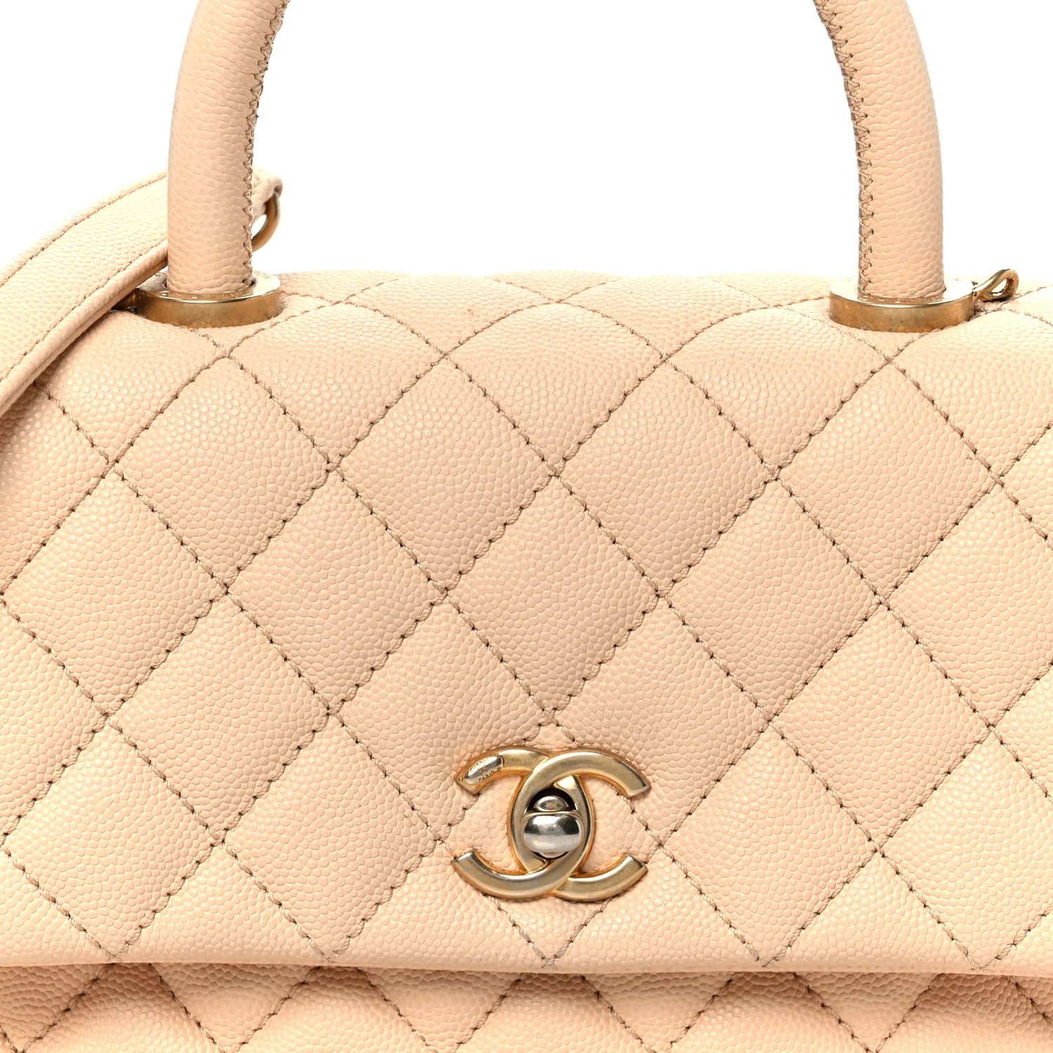 Caviar Quilted Mini Coco Handle Flap Beige - Image 9