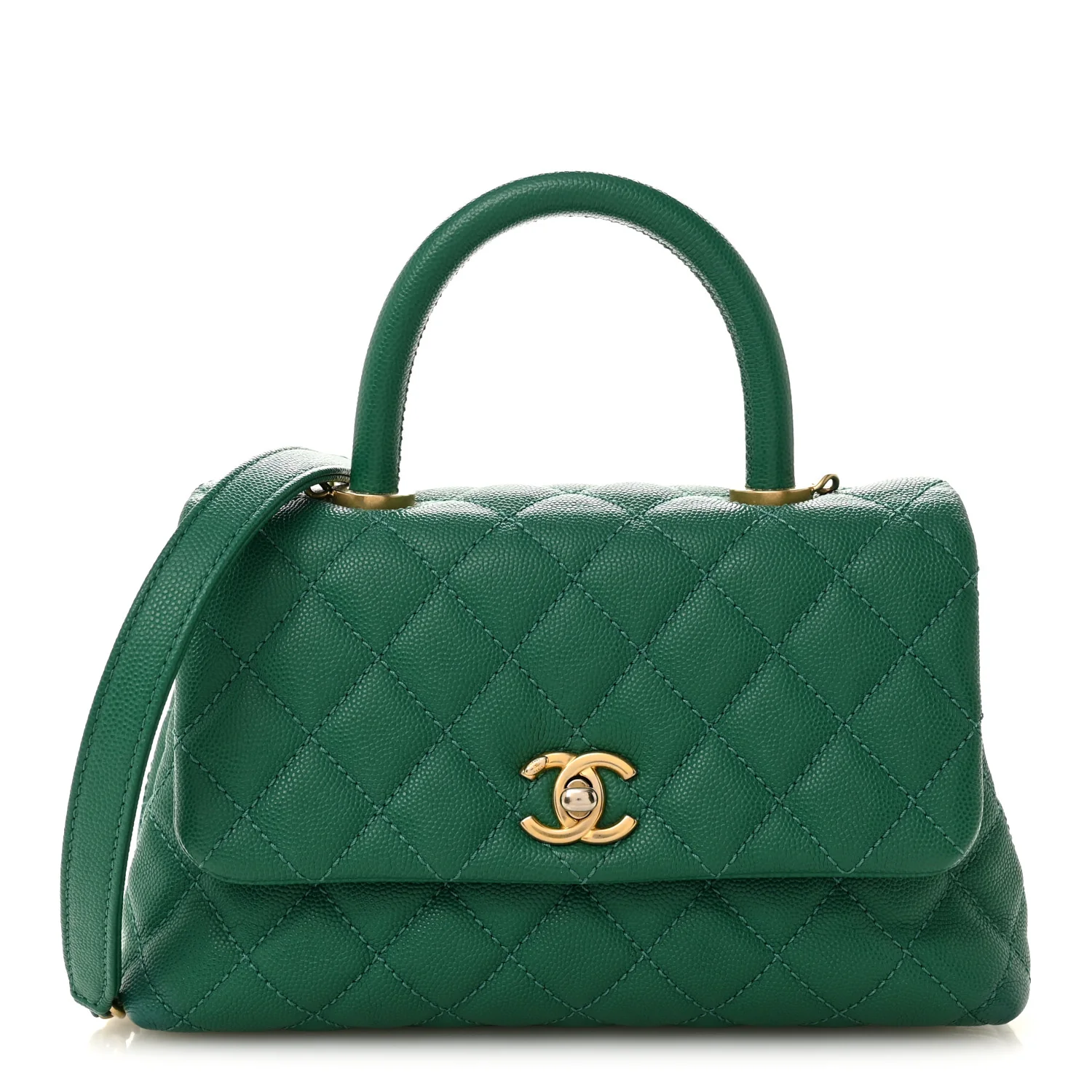 Caviar Quilted Mini Coco Handle Flap Green