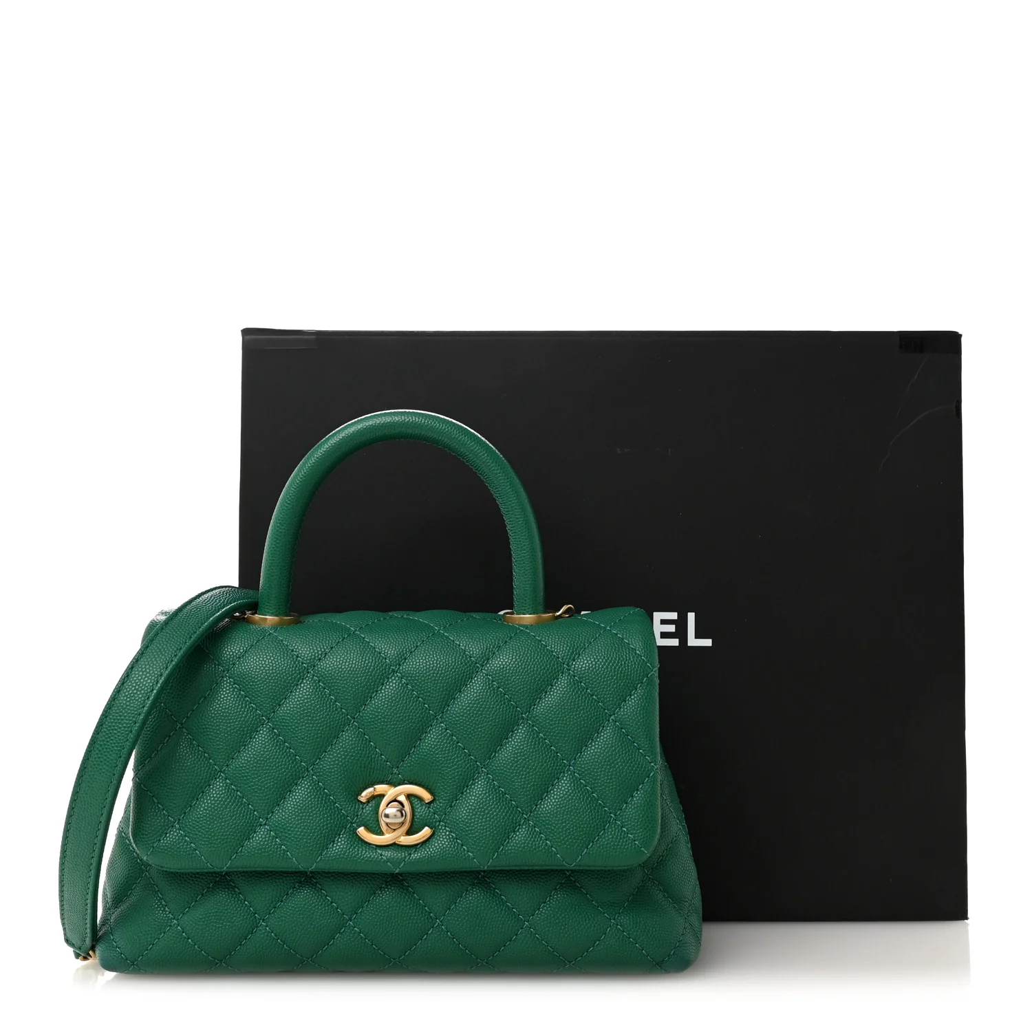 Caviar Quilted Mini Coco Handle Flap Green - Image 13