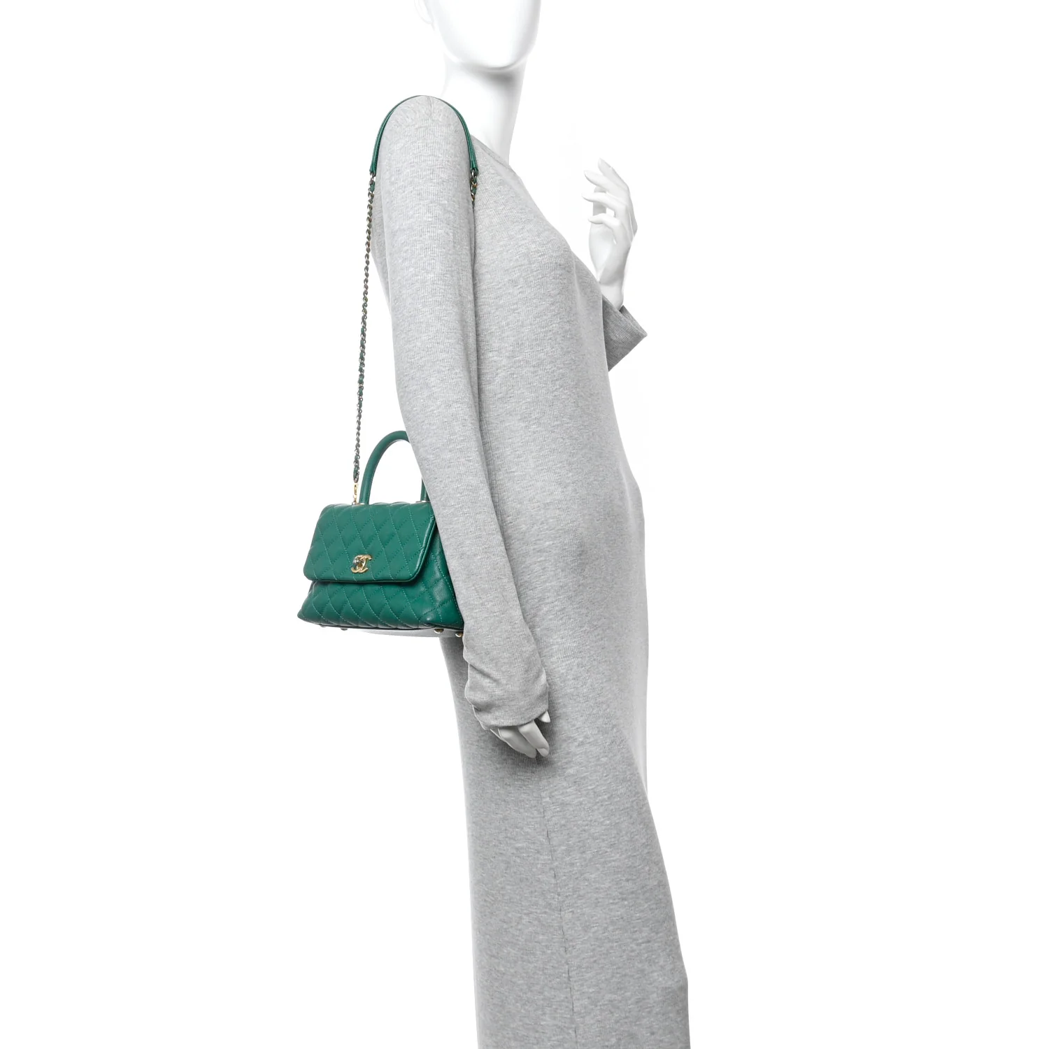 Caviar Quilted Mini Coco Handle Flap Green - Image 2