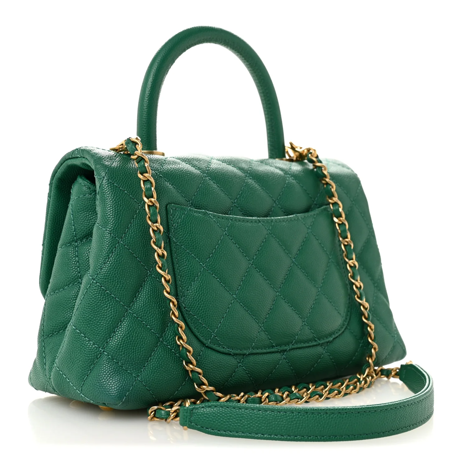 Caviar Quilted Mini Coco Handle Flap Green - Image 3