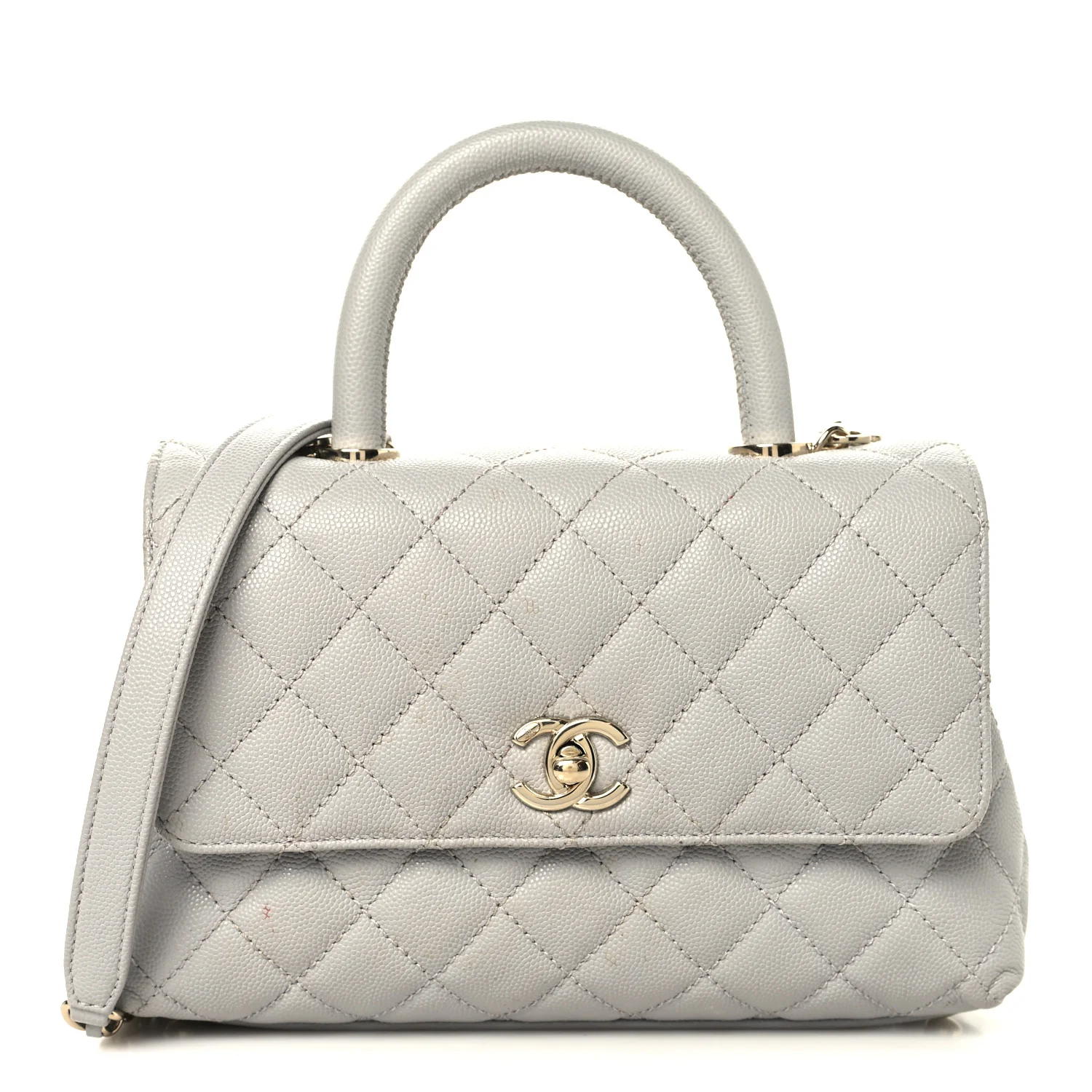 Caviar Quilted Mini Coco Handle Flap Light Grey