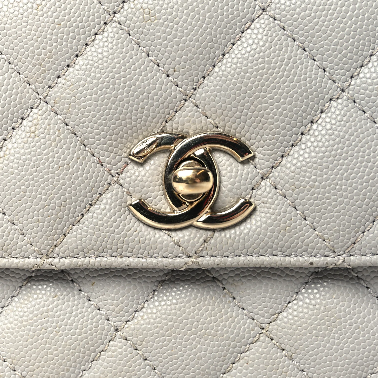 Caviar Quilted Mini Coco Handle Flap Light Grey - Image 11
