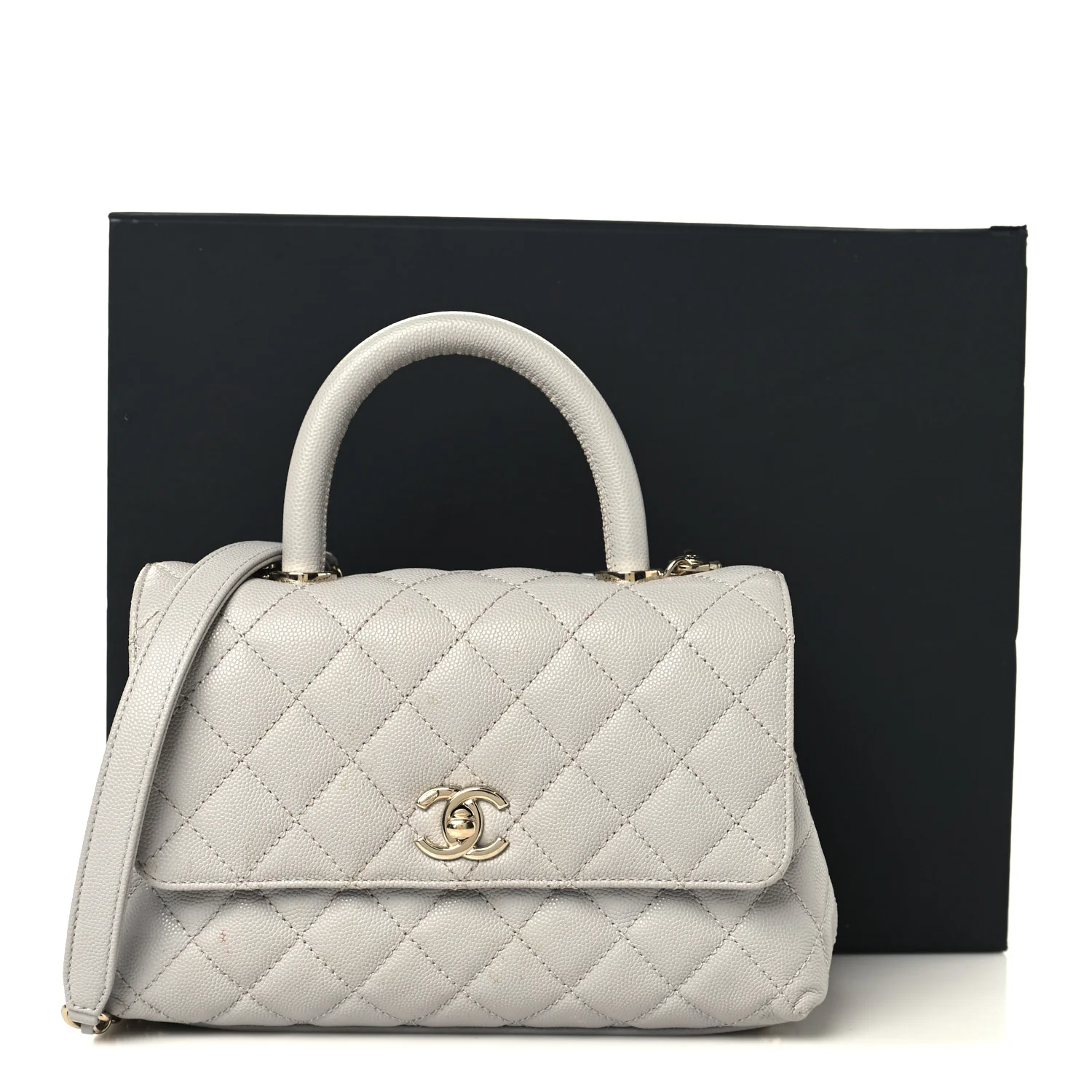 Caviar Quilted Mini Coco Handle Flap Light Grey - Image 14