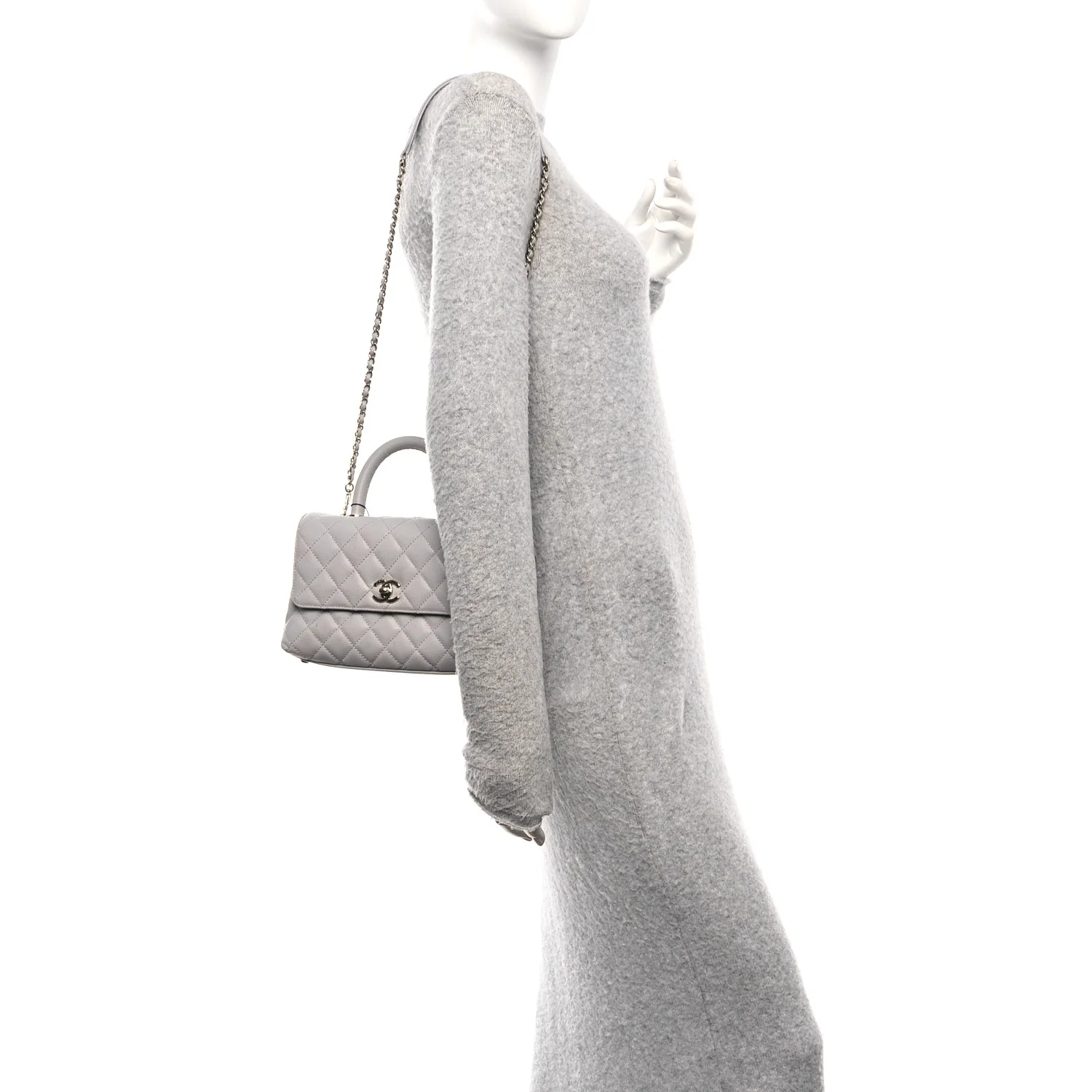 Caviar Quilted Mini Coco Handle Flap Light Grey - Image 2
