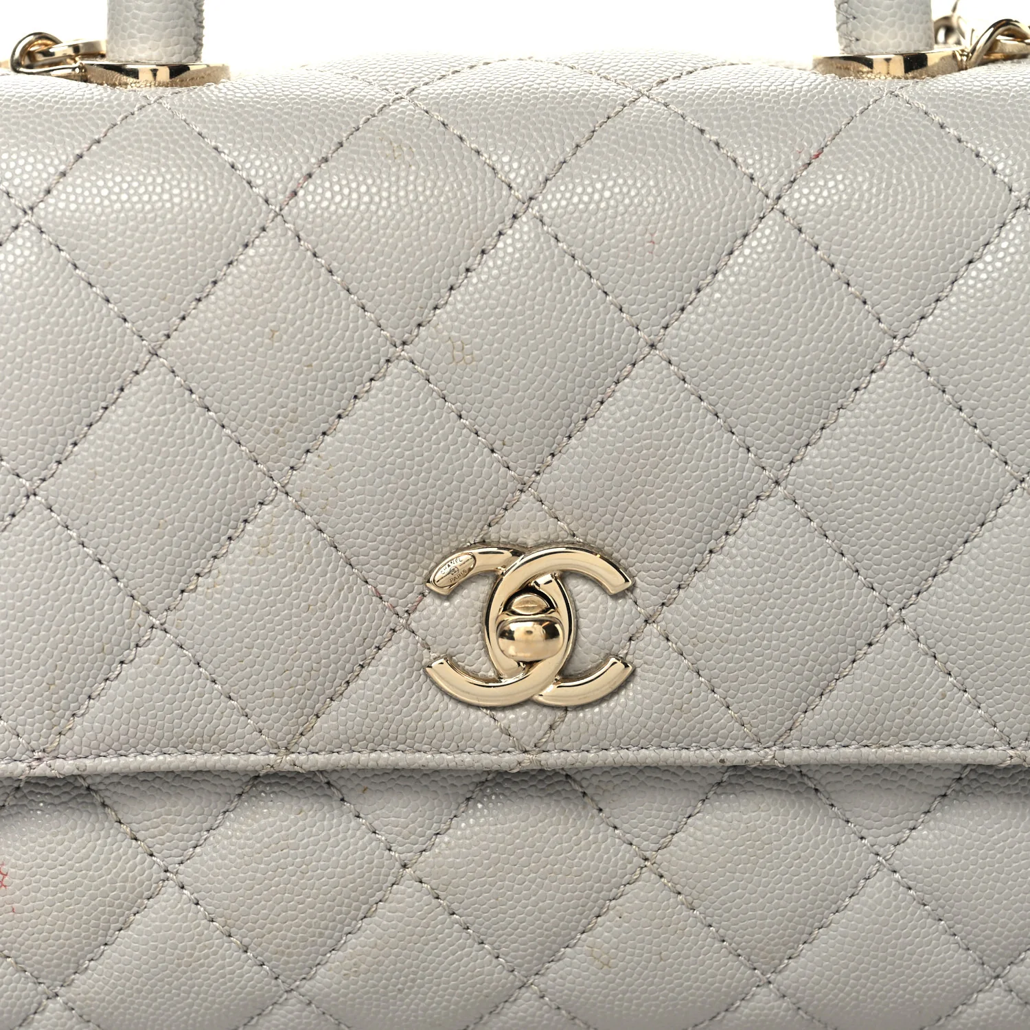 Caviar Quilted Mini Coco Handle Flap Light Grey - Image 8
