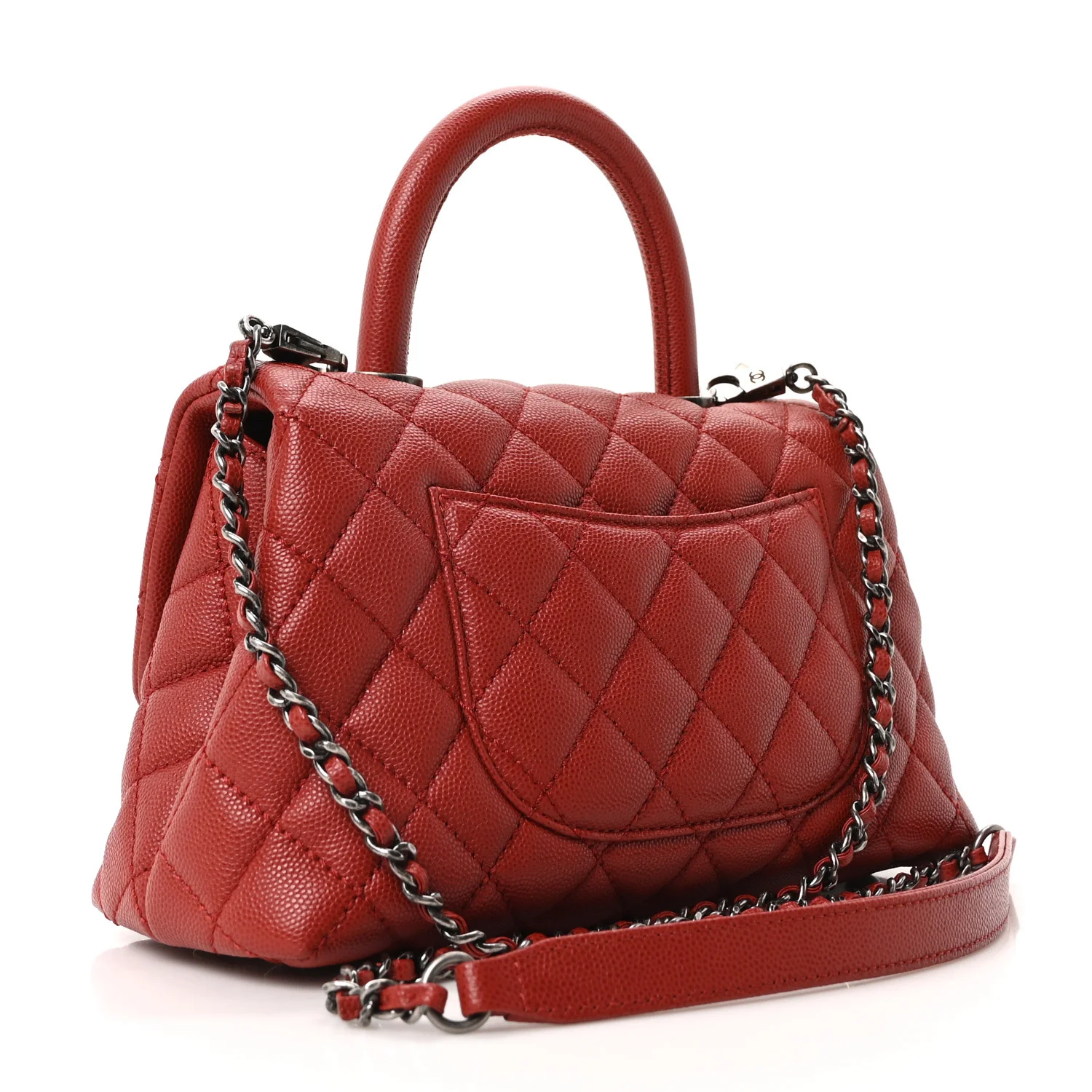 Caviar Quilted Mini Coco Handle Flap Red - Image 3