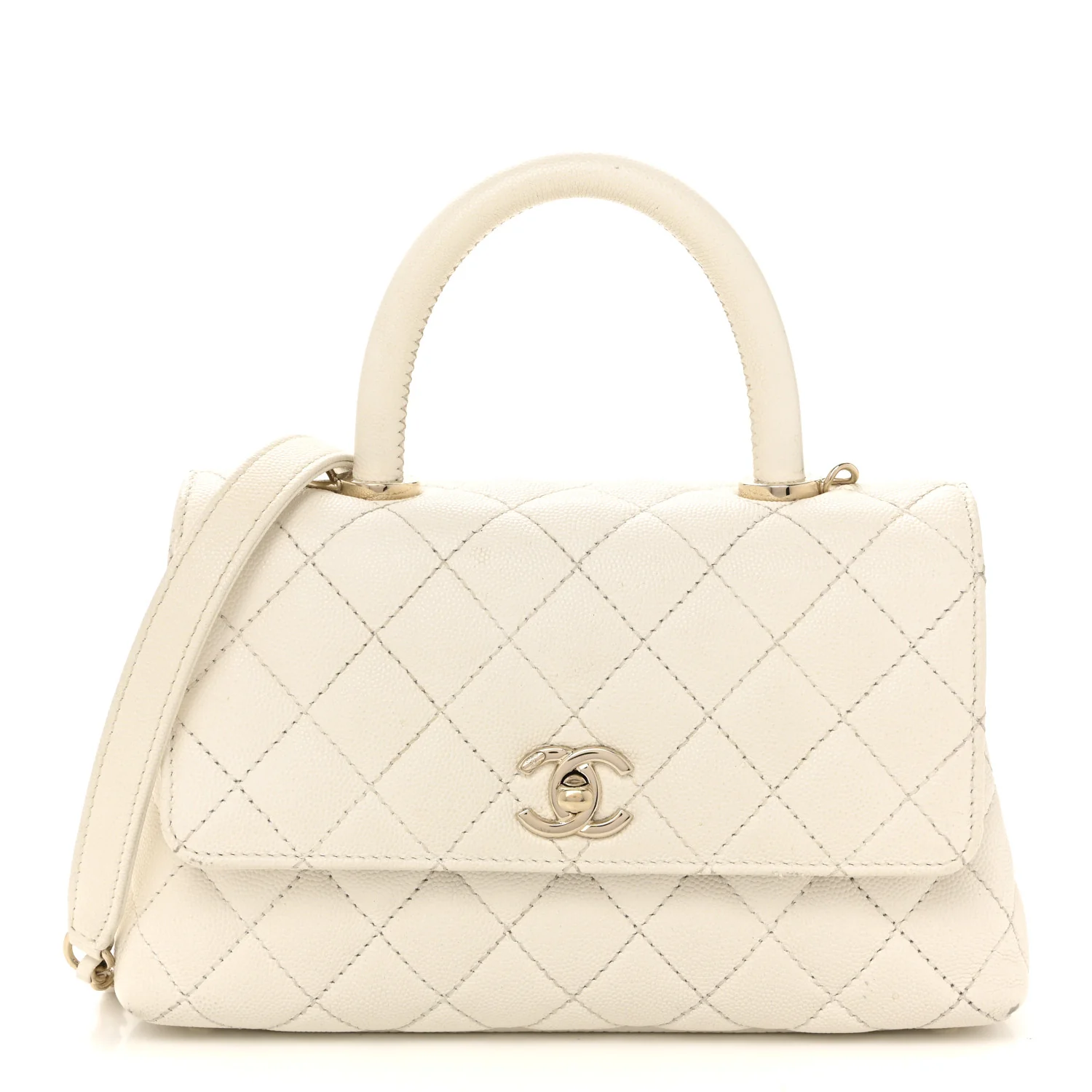 Caviar Quilted Mini Coco Handle Flap White