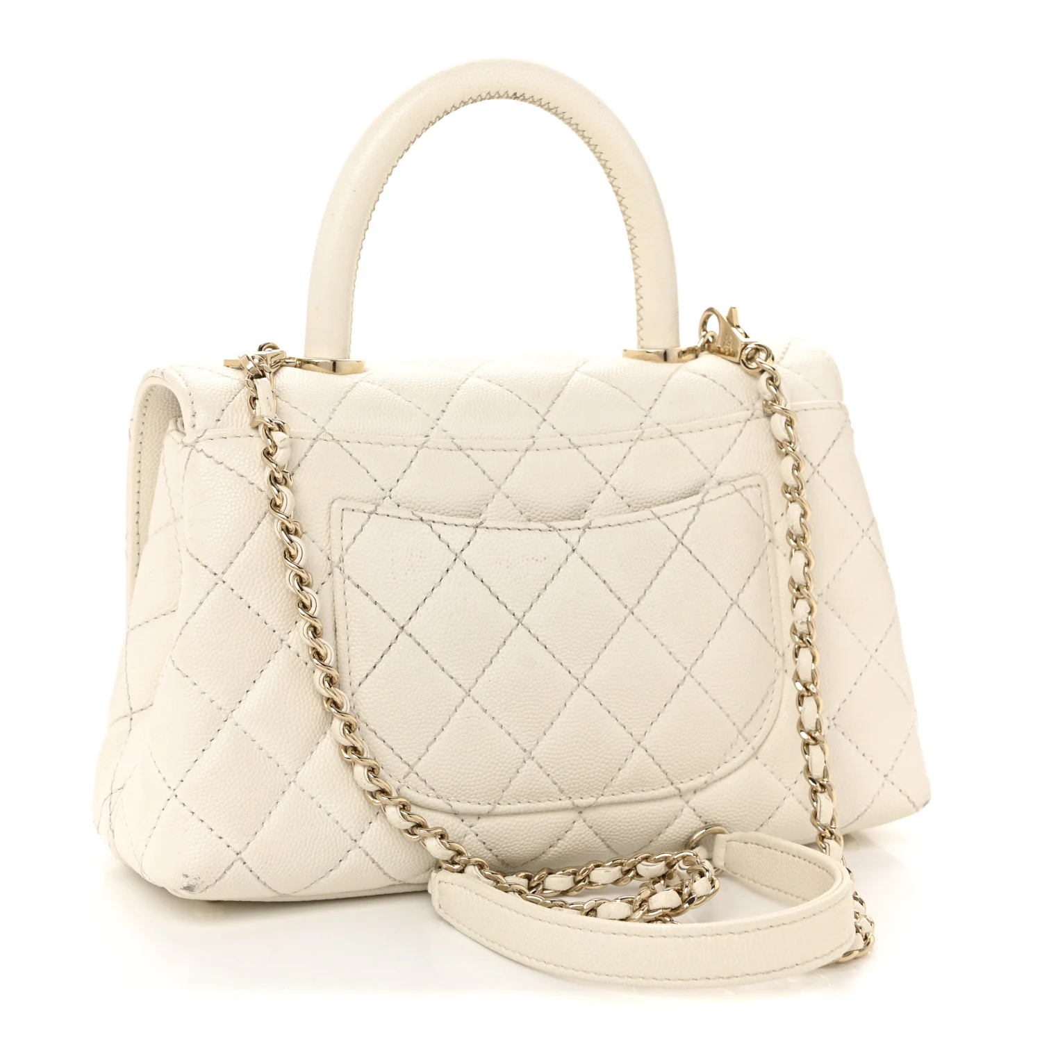 Caviar Quilted Mini Coco Handle Flap White - Image 3